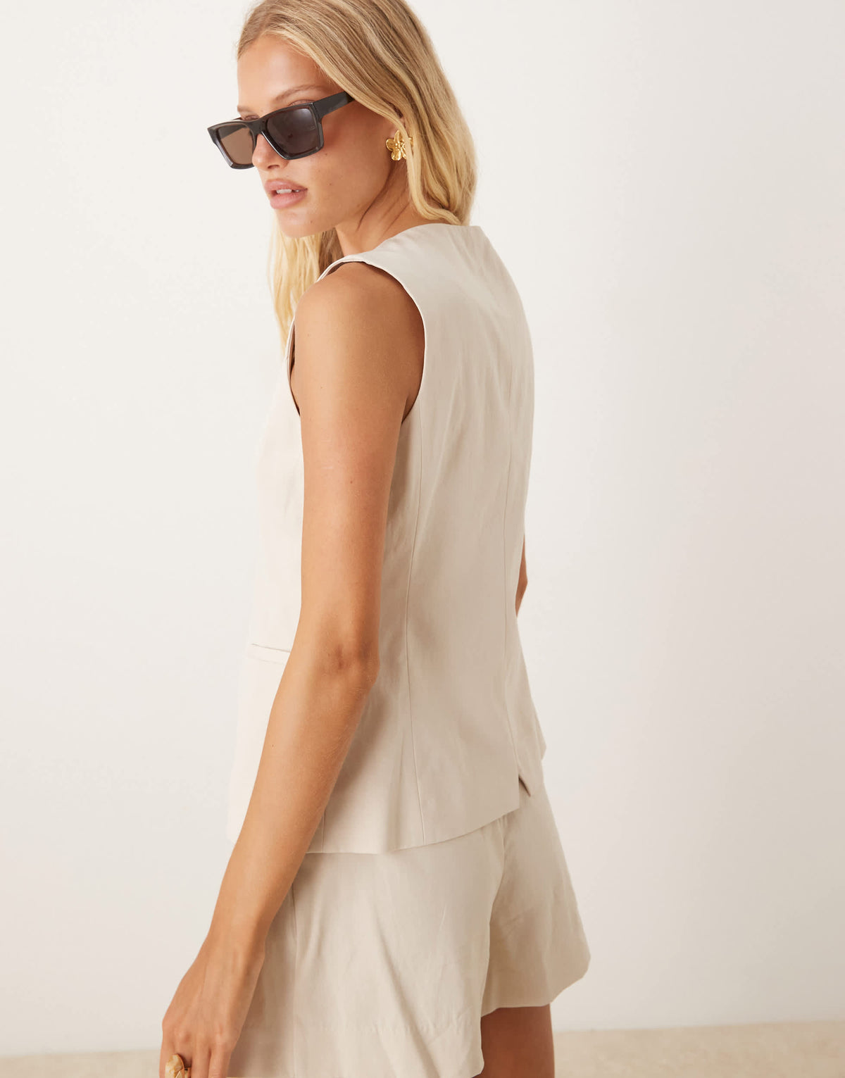 Mango tailored slash neck waistcoat co-ord in beige