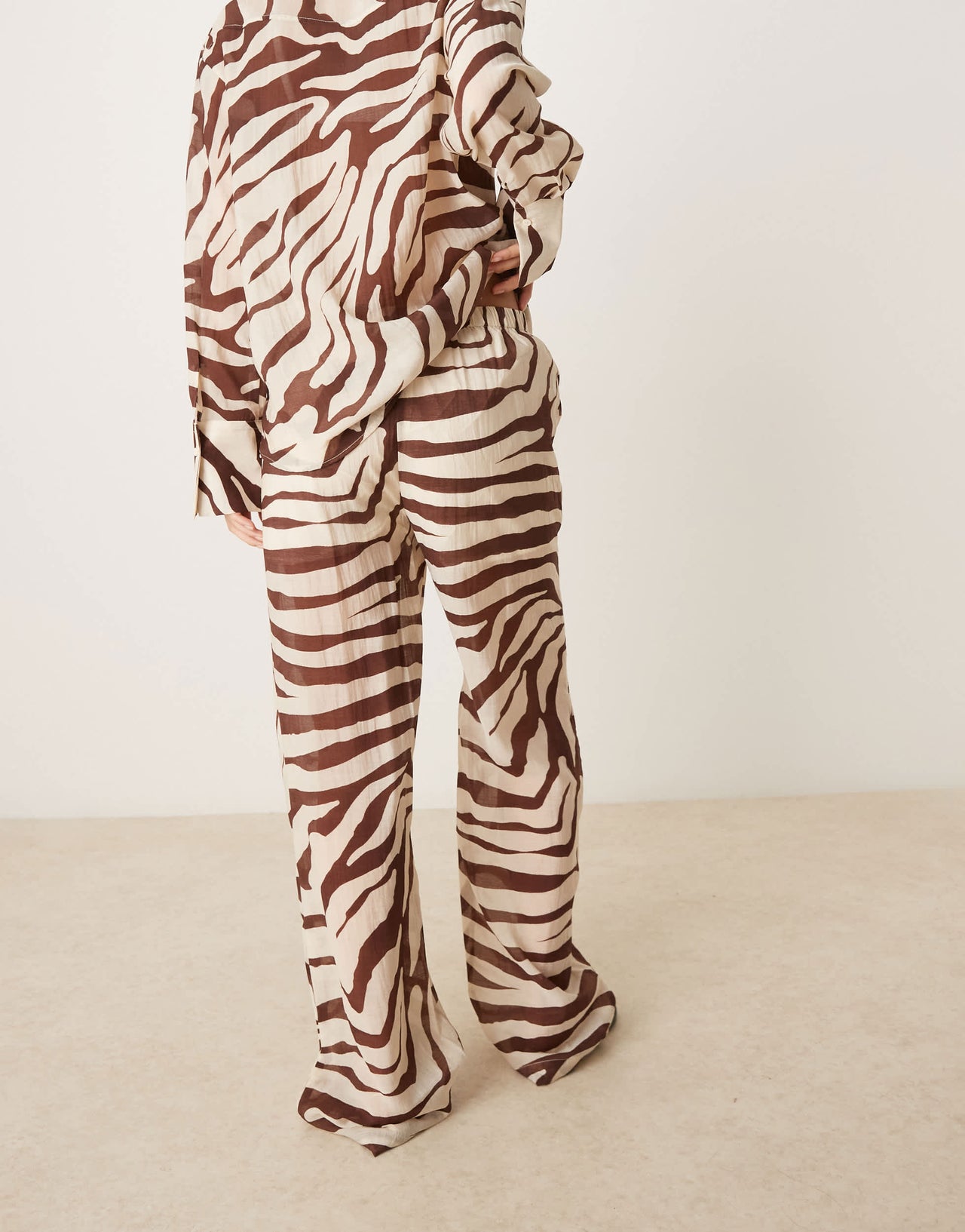 Mango straight leg trouser co-ord in brown zebra print