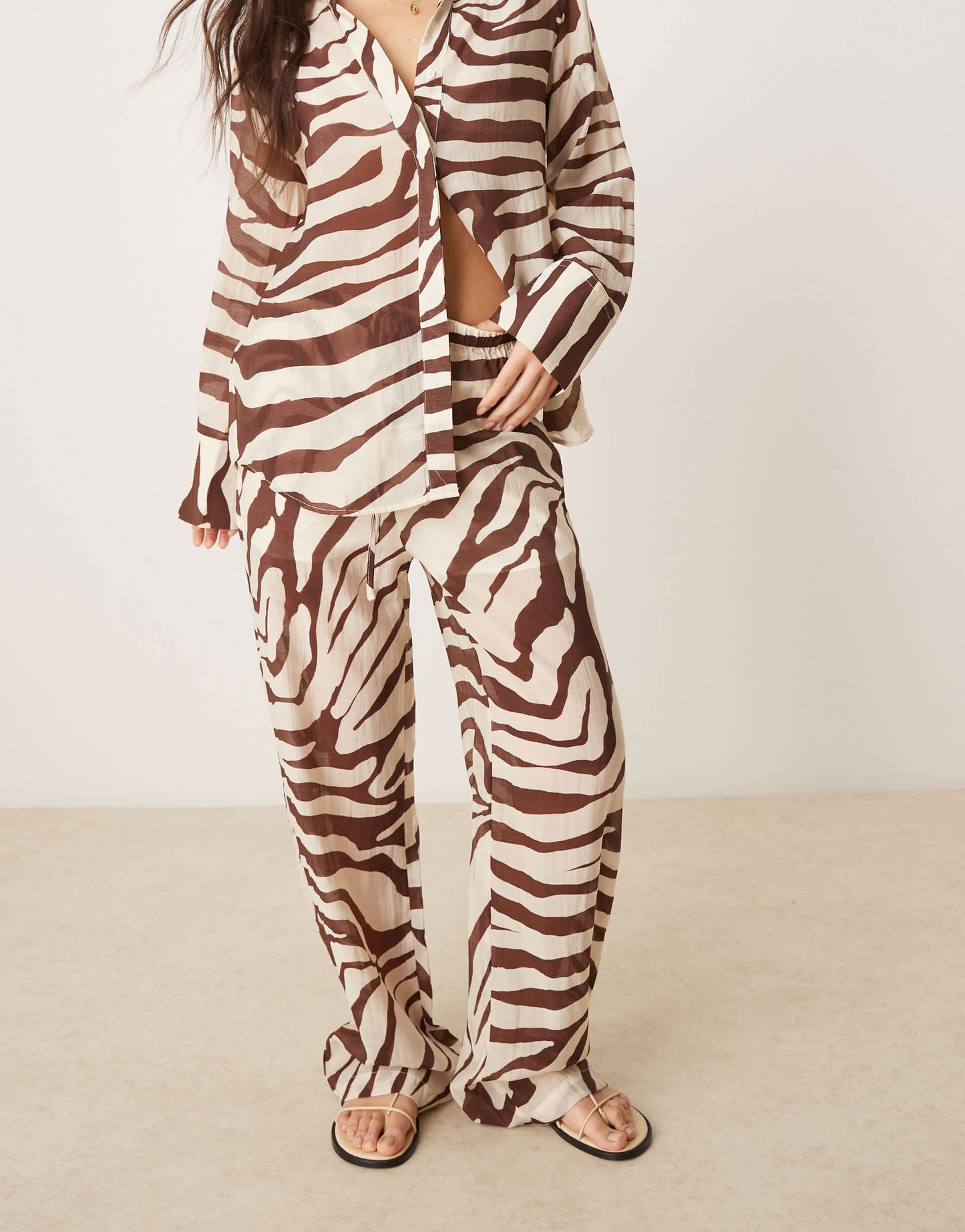 Mango straight leg trouser co-ord in brown zebra print