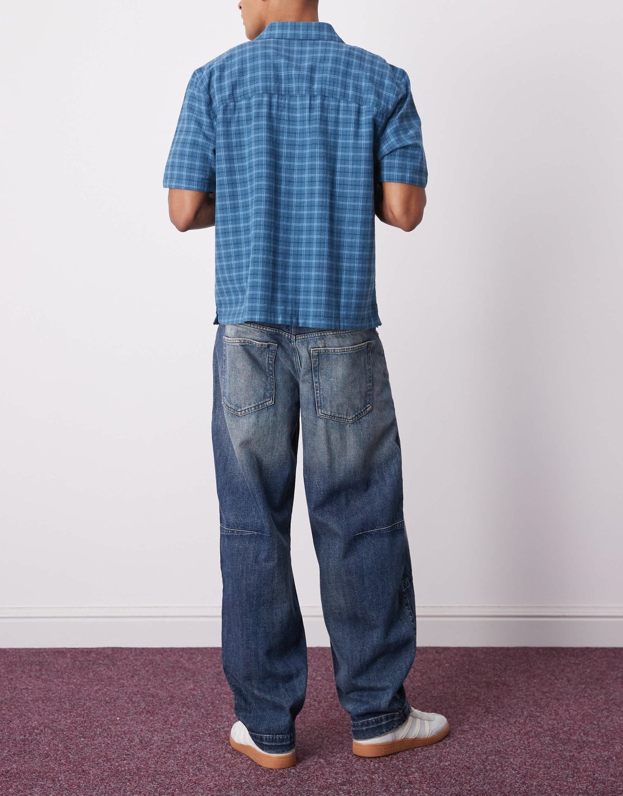 Weekday low waist loose fit barrel leg jeans with dart shaping in washed blue