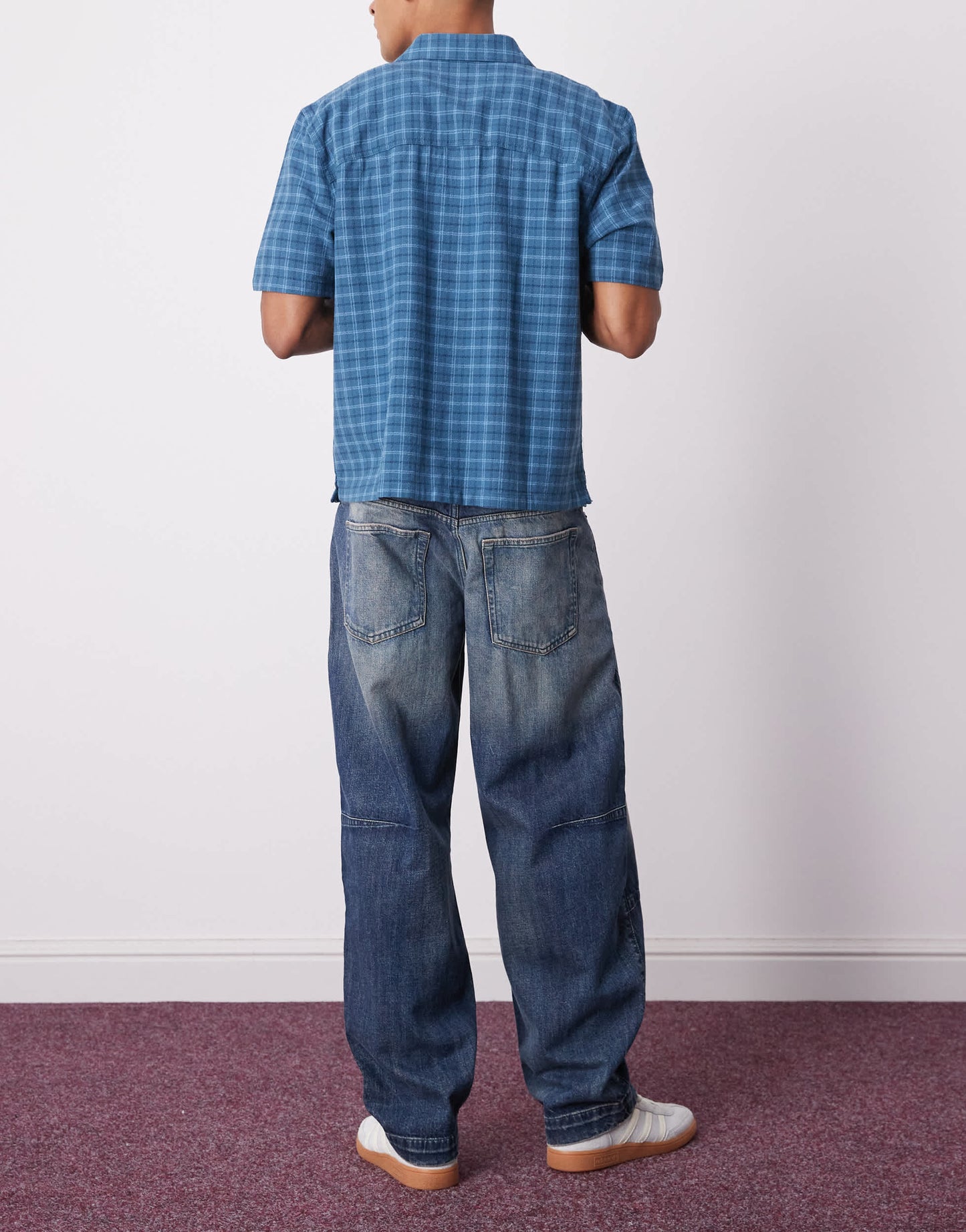 Weekday low waist loose fit barrel leg jeans with dart shaping in washed blue