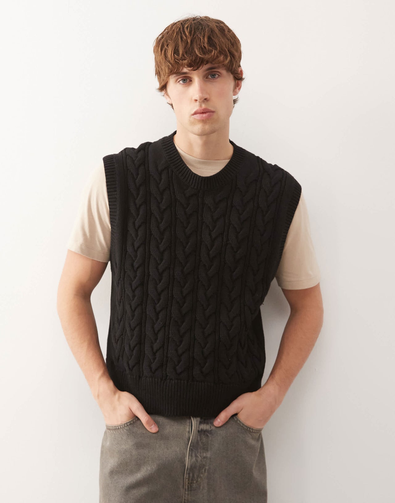 Weekday cable knit vest in black