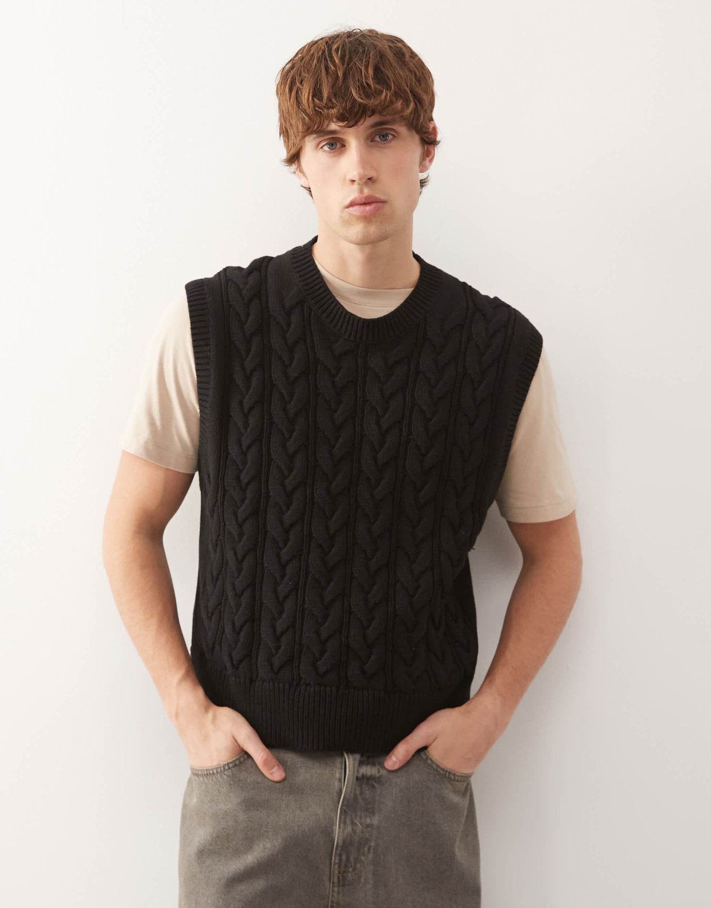 Weekday cable knit vest in black