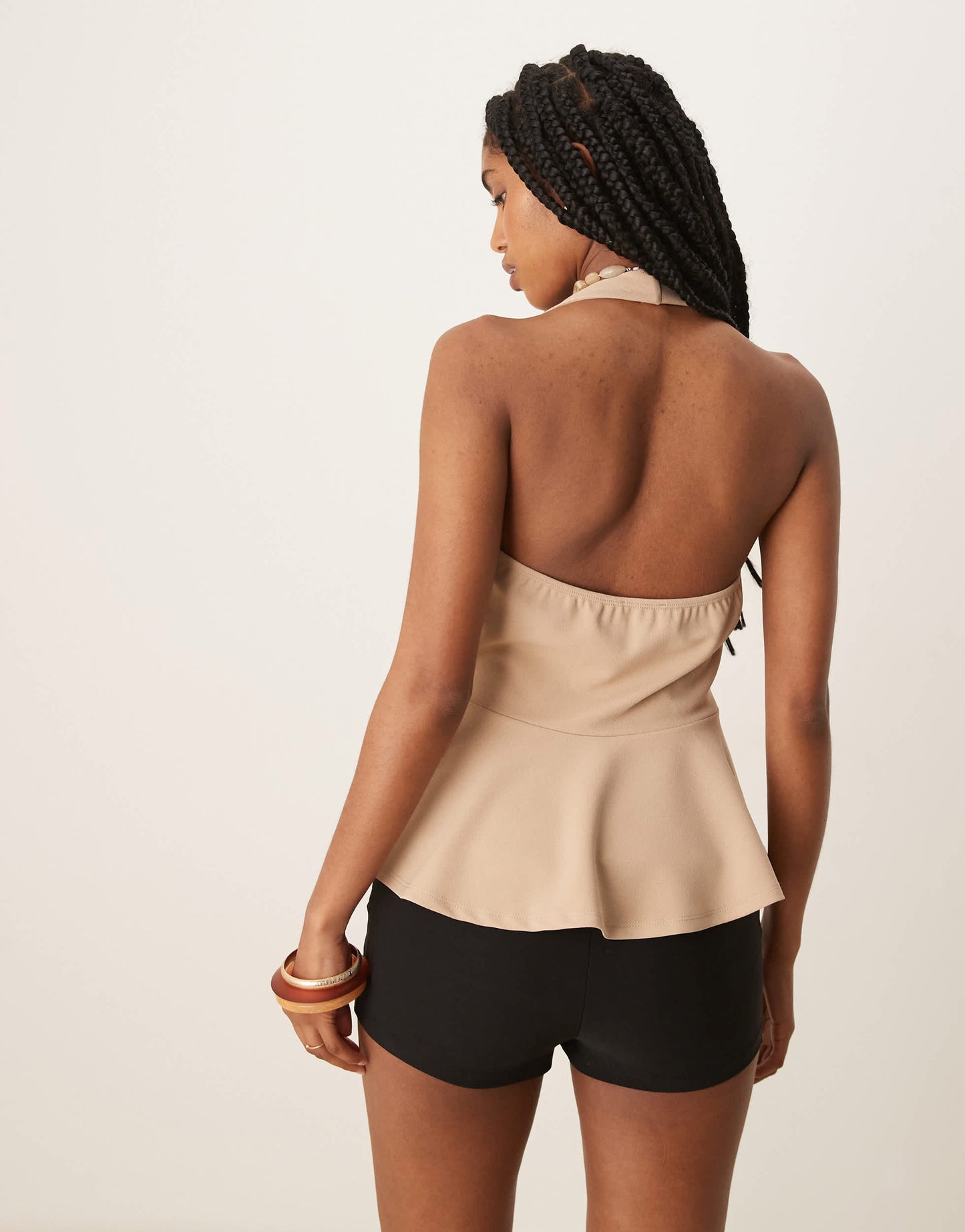 ASOS DESIGN cinched waist halter button through longline waistcoat in stone