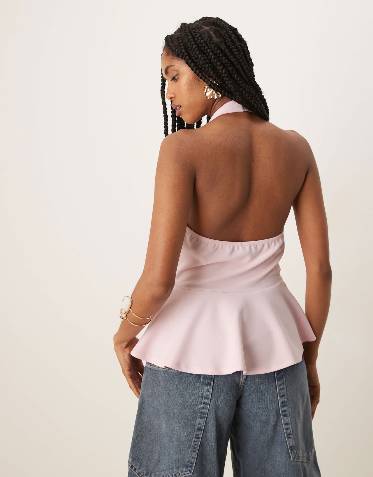 ASOS DESIGN cinched waist halter button through longline waistcoat in baby pink