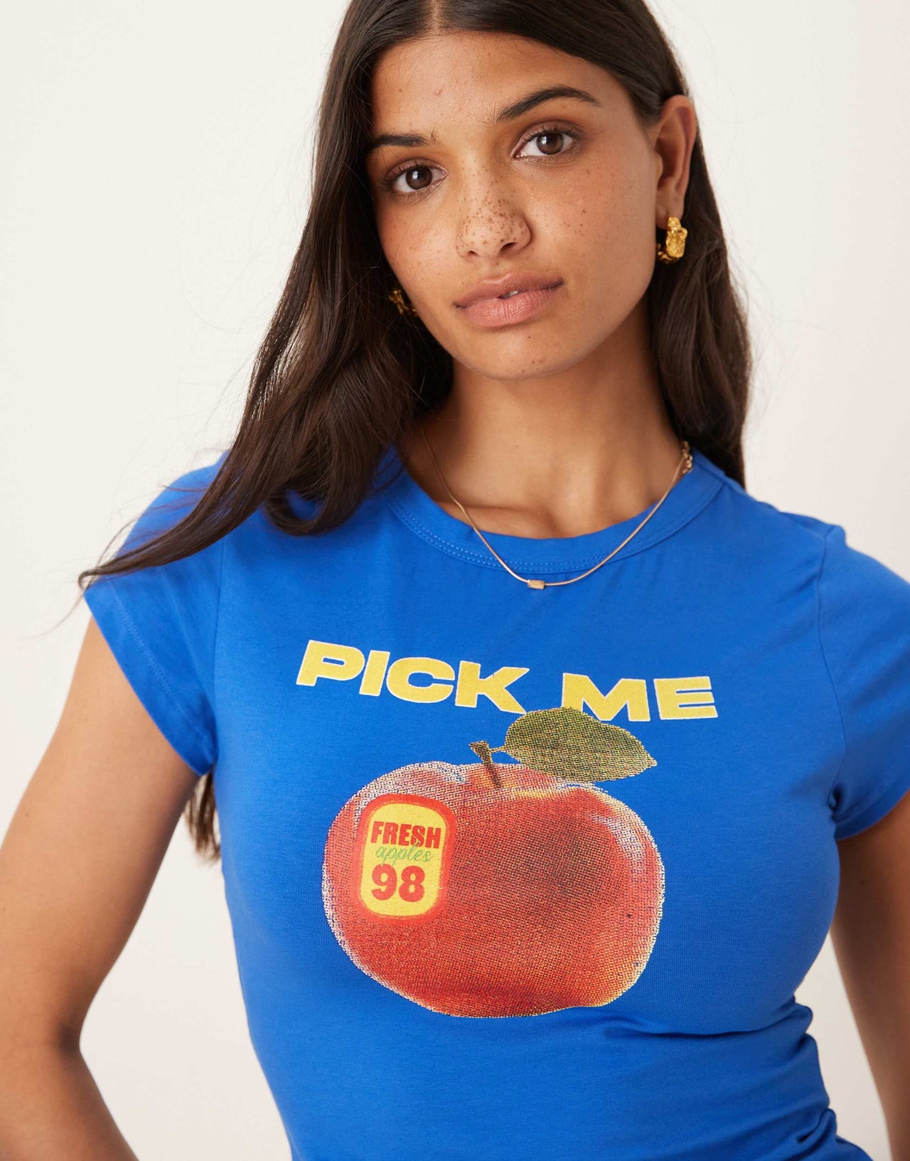 ASOS DESIGN baby tee with apple graphic in blue