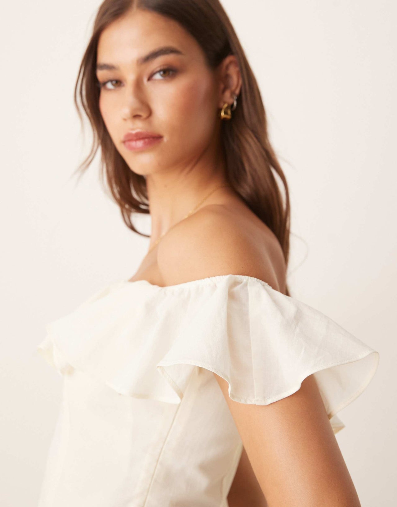 ASOS DESIGN cotton bardot seam detail mini dress in ivory
