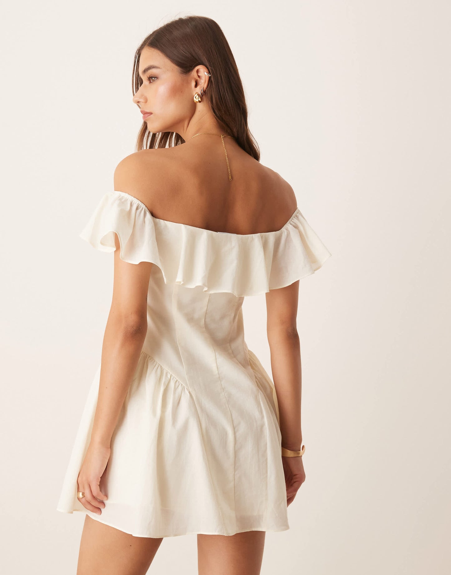 ASOS DESIGN cotton bardot seam detail mini dress in ivory