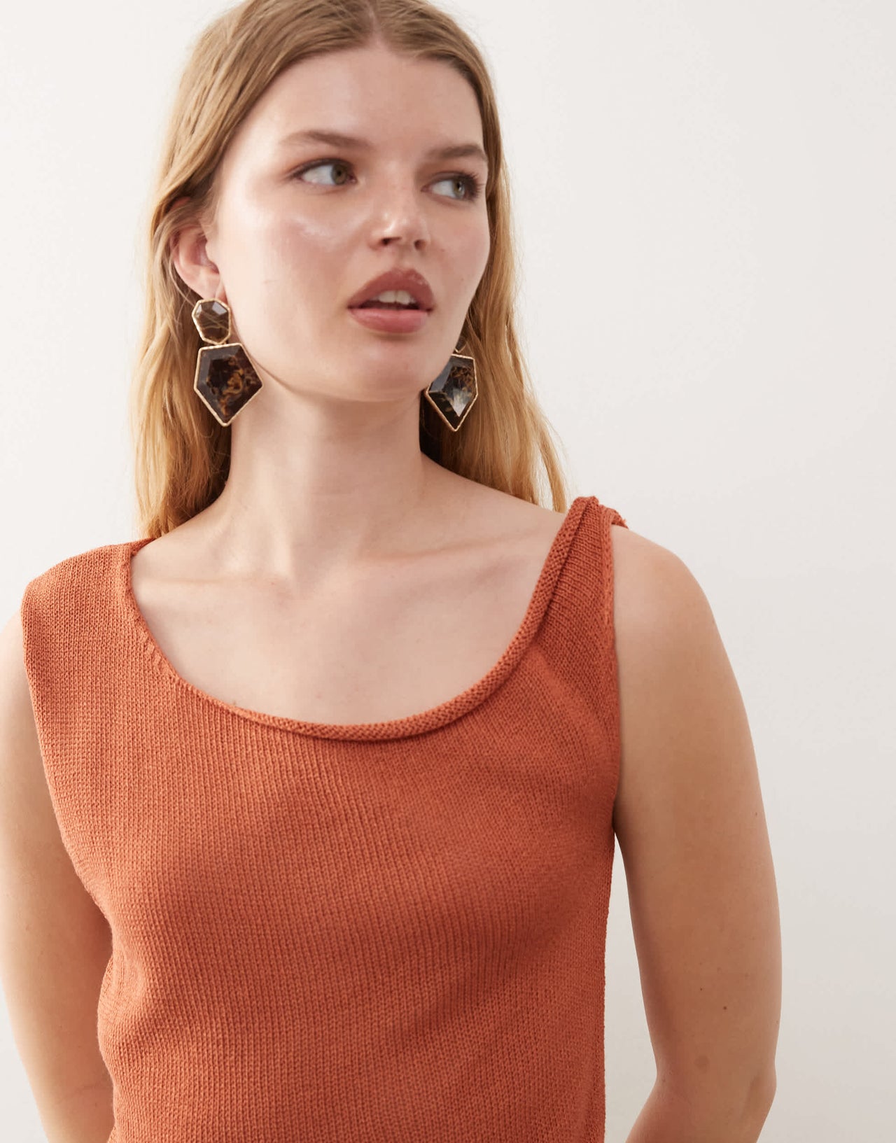 Reclaimed Vintage festival knitted one shoulder detail top in rust