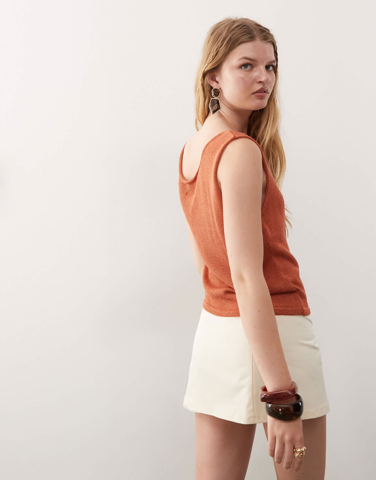 Reclaimed Vintage festival knitted one shoulder detail top in rust