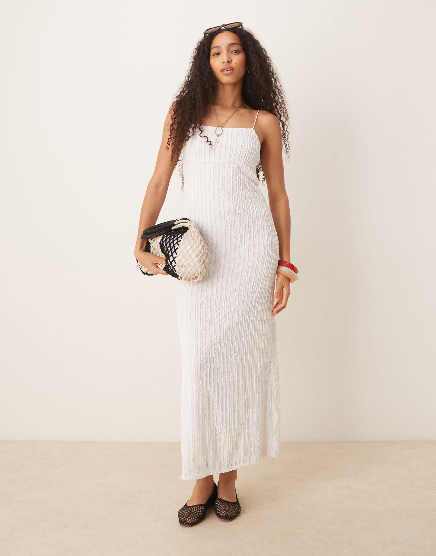ASOS DESIGN textured cami midi dress in white