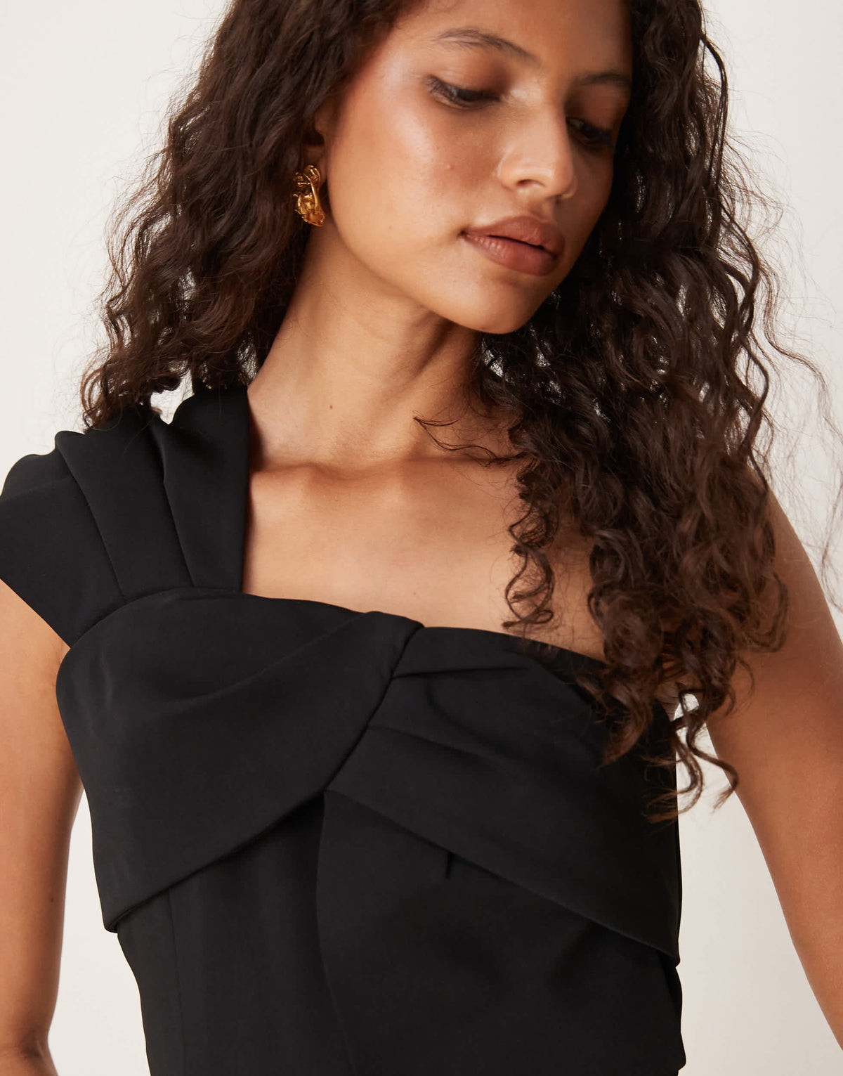 Mango one shoulder bow jumpsuit in black