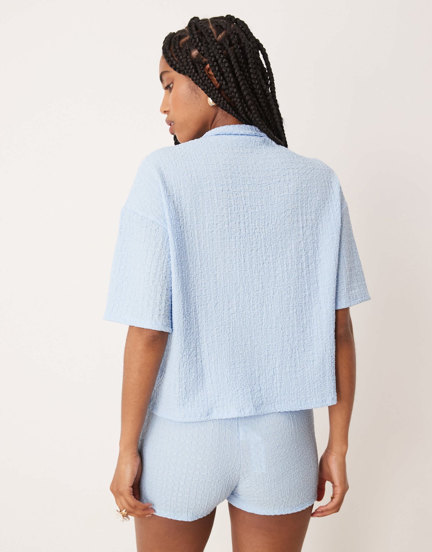ASOS DESIGN textured broderie lace co-ord micro short in blue
