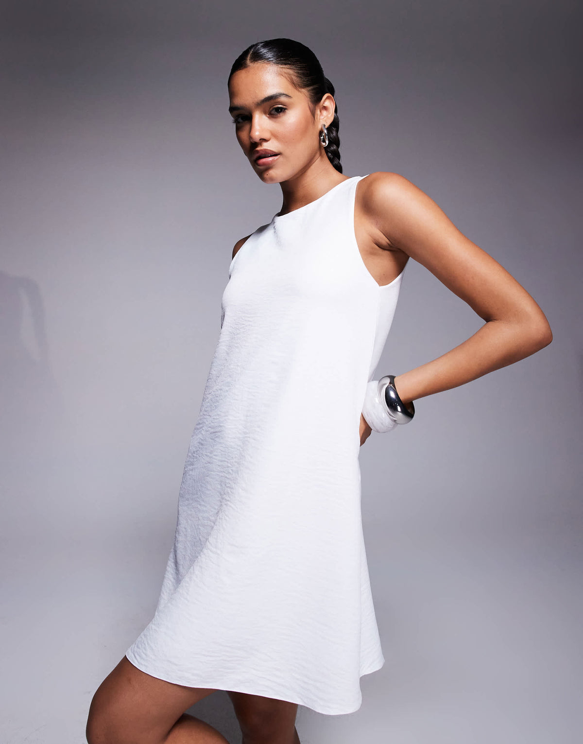 Fashionkilla exclusive linen look smock mini dress in white