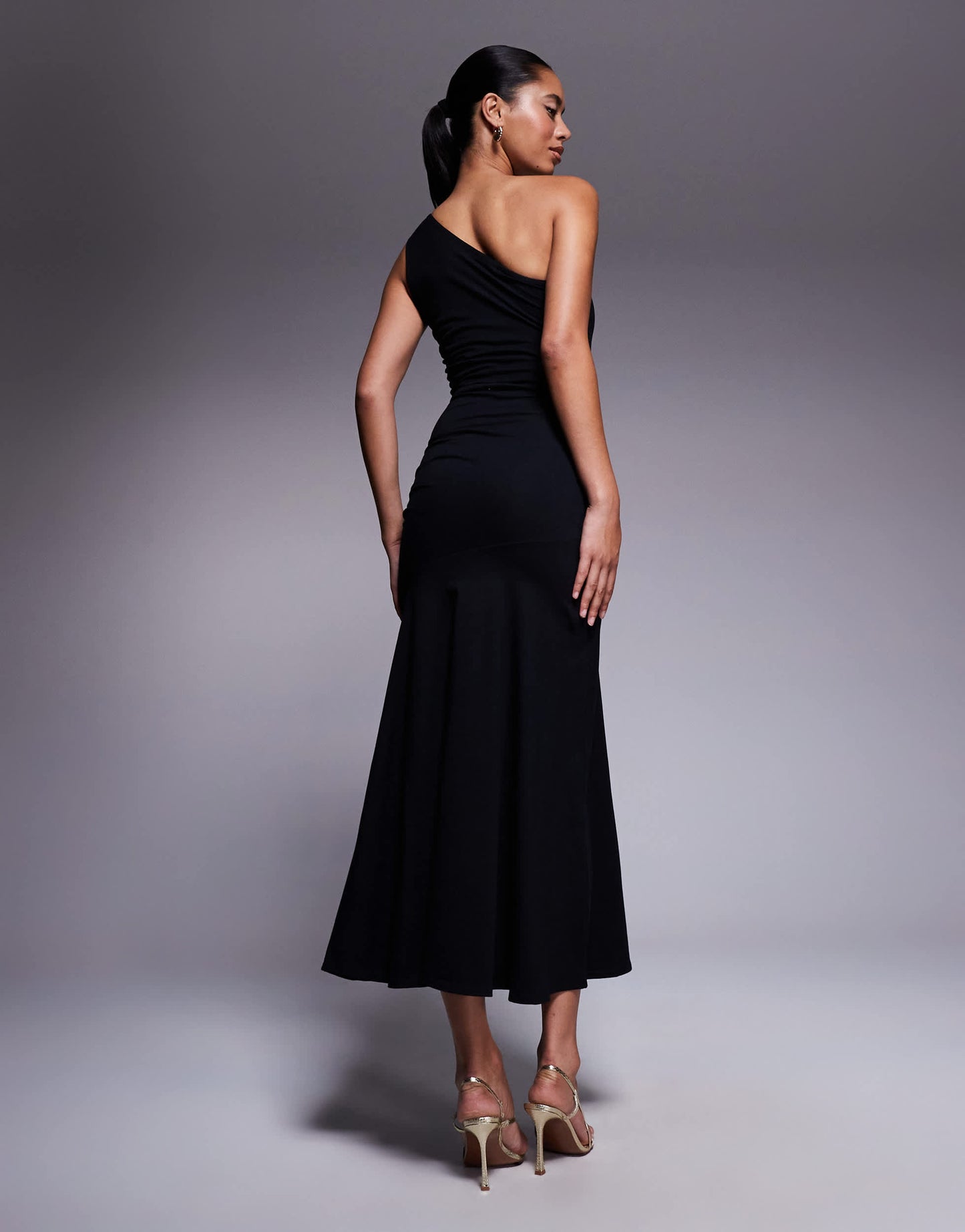 Fashionkilla exclusive cotton one shoulder ruched side maxi dress in black