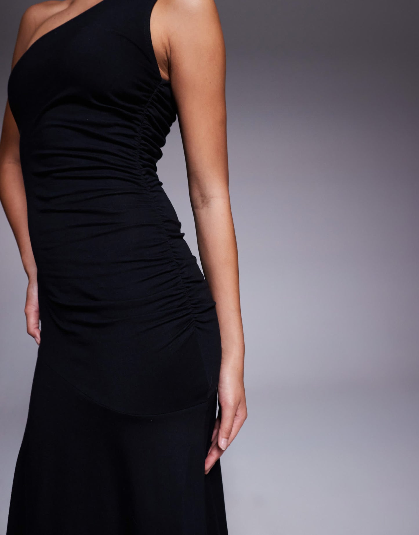 Fashionkilla exclusive cotton one shoulder ruched side maxi dress in black
