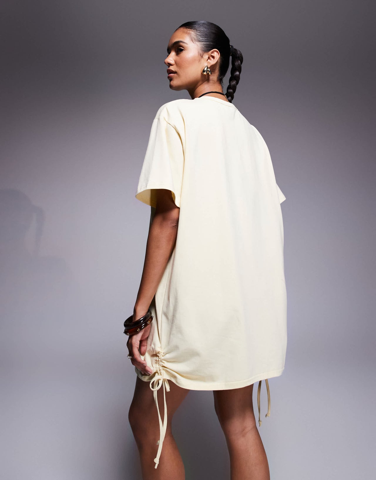 Fashionkilla exclusive cotton ruched tie side mini t-shirt dress in yellow