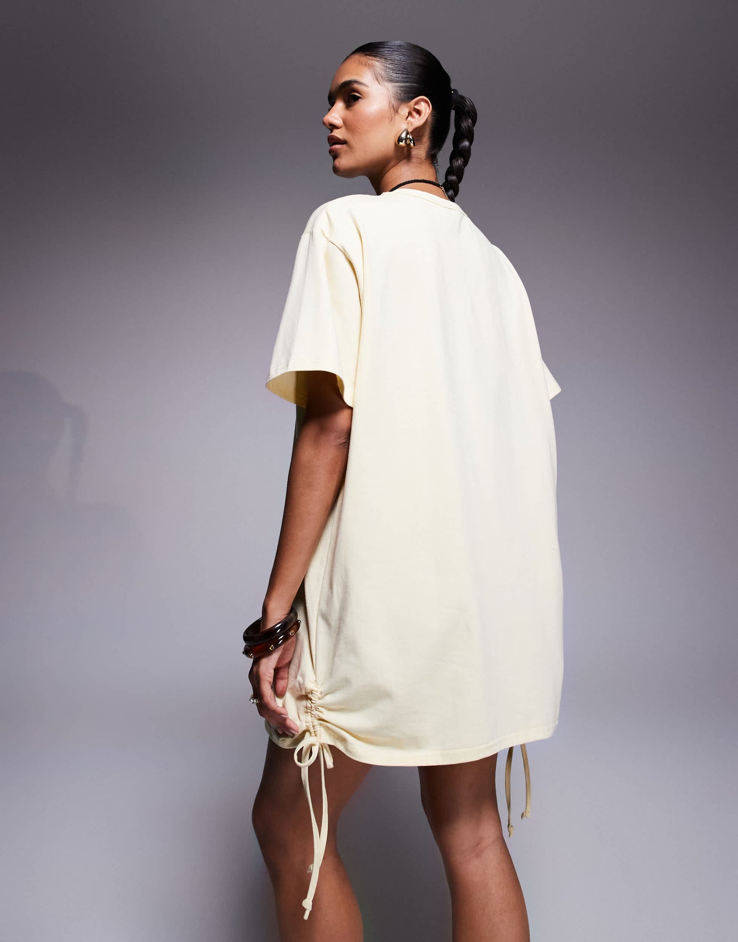 Fashionkilla exclusive cotton ruched tie side mini t-shirt dress in yellow