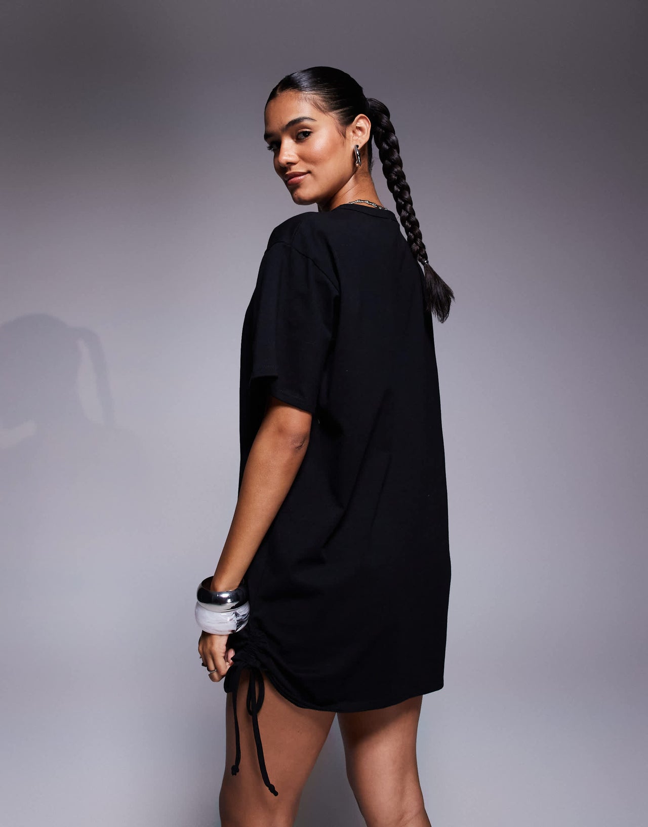 Fashionkilla exclusive cotton ruched tie side mini t-shirt dress in black