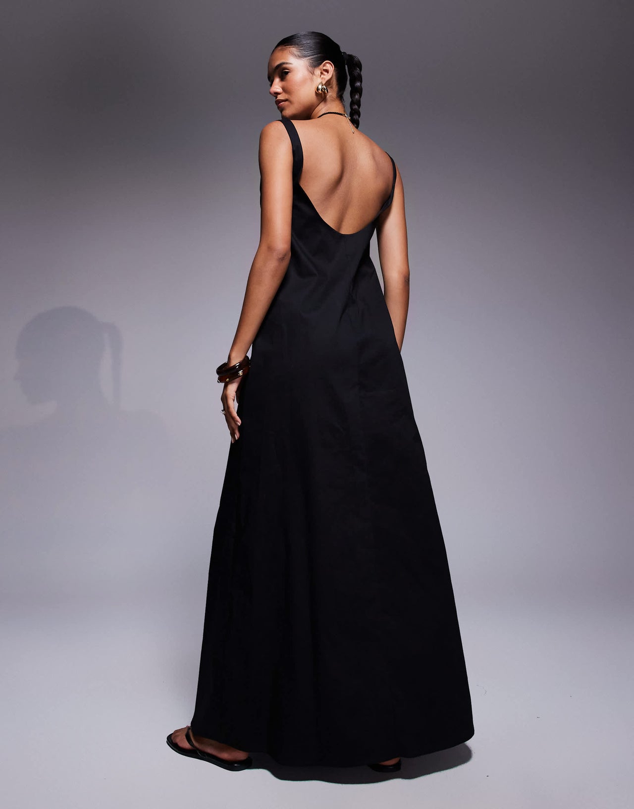 Fashionkilla exclusive poplin scoop neck trapeze maxi dress in black