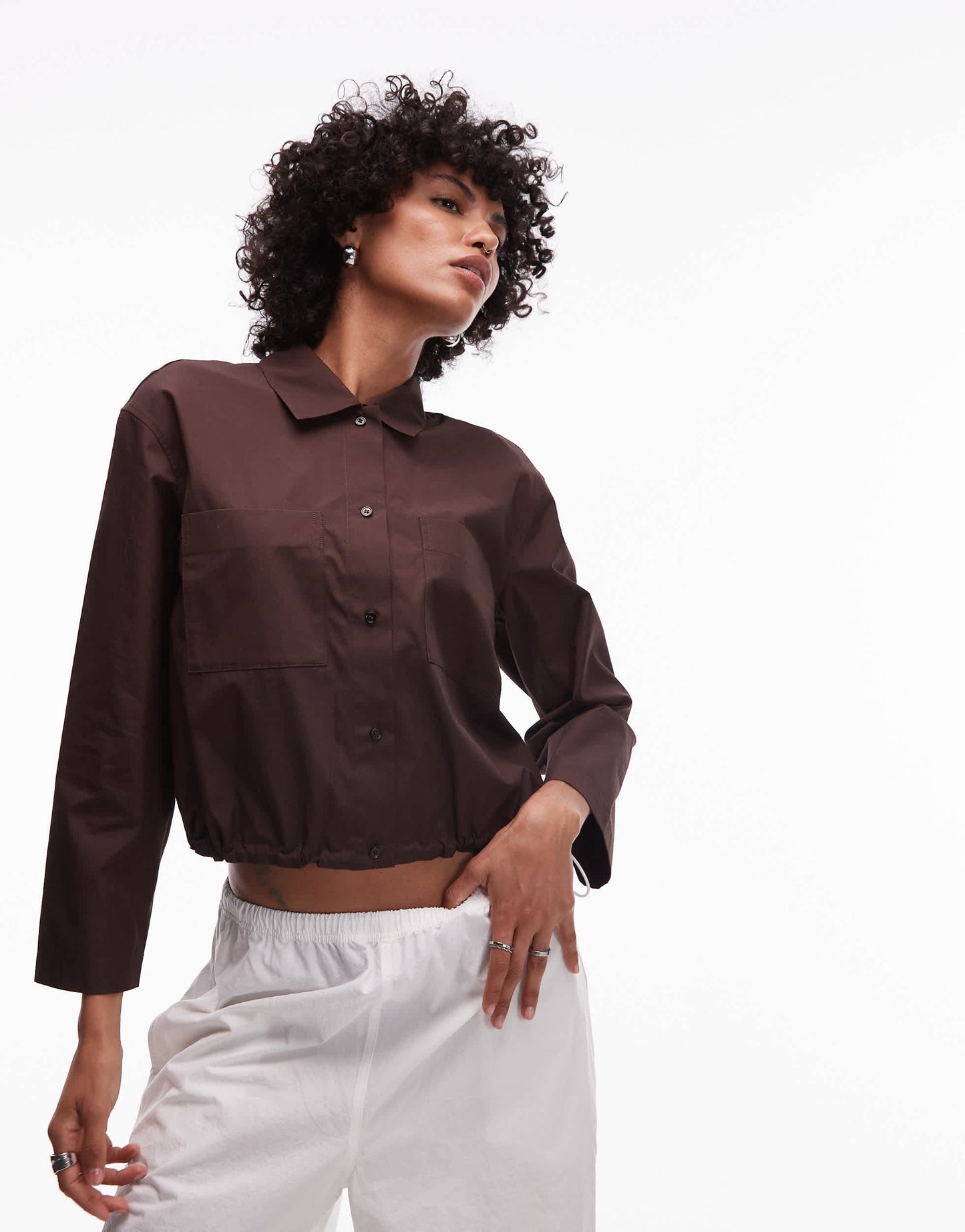 ARKET pure cotton cropped blouson jacket in brown