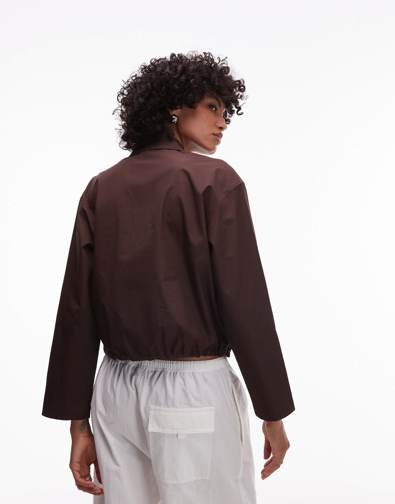 ARKET pure cotton cropped blouson jacket in brown