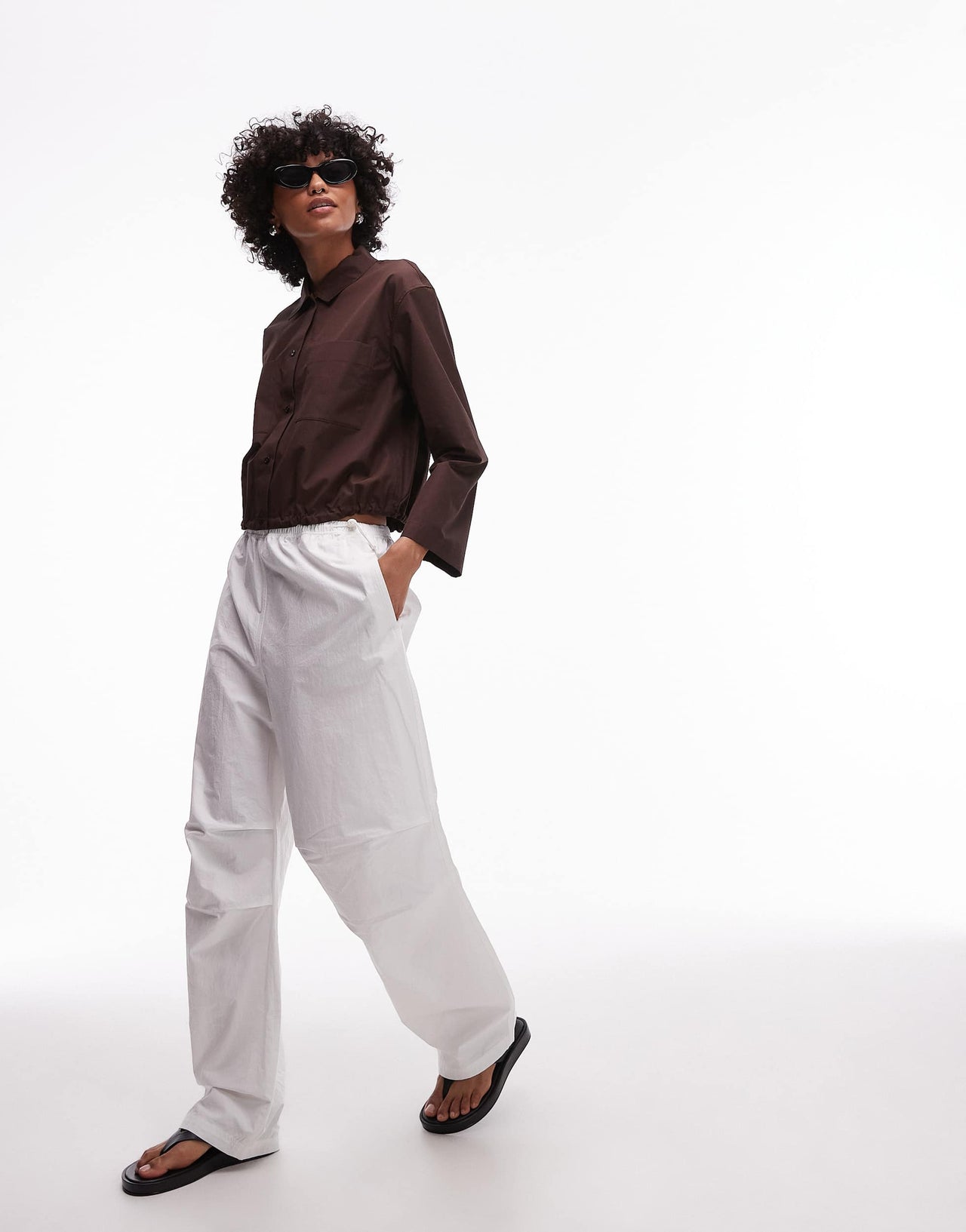 ARKET pure cotton cropped blouson jacket in brown