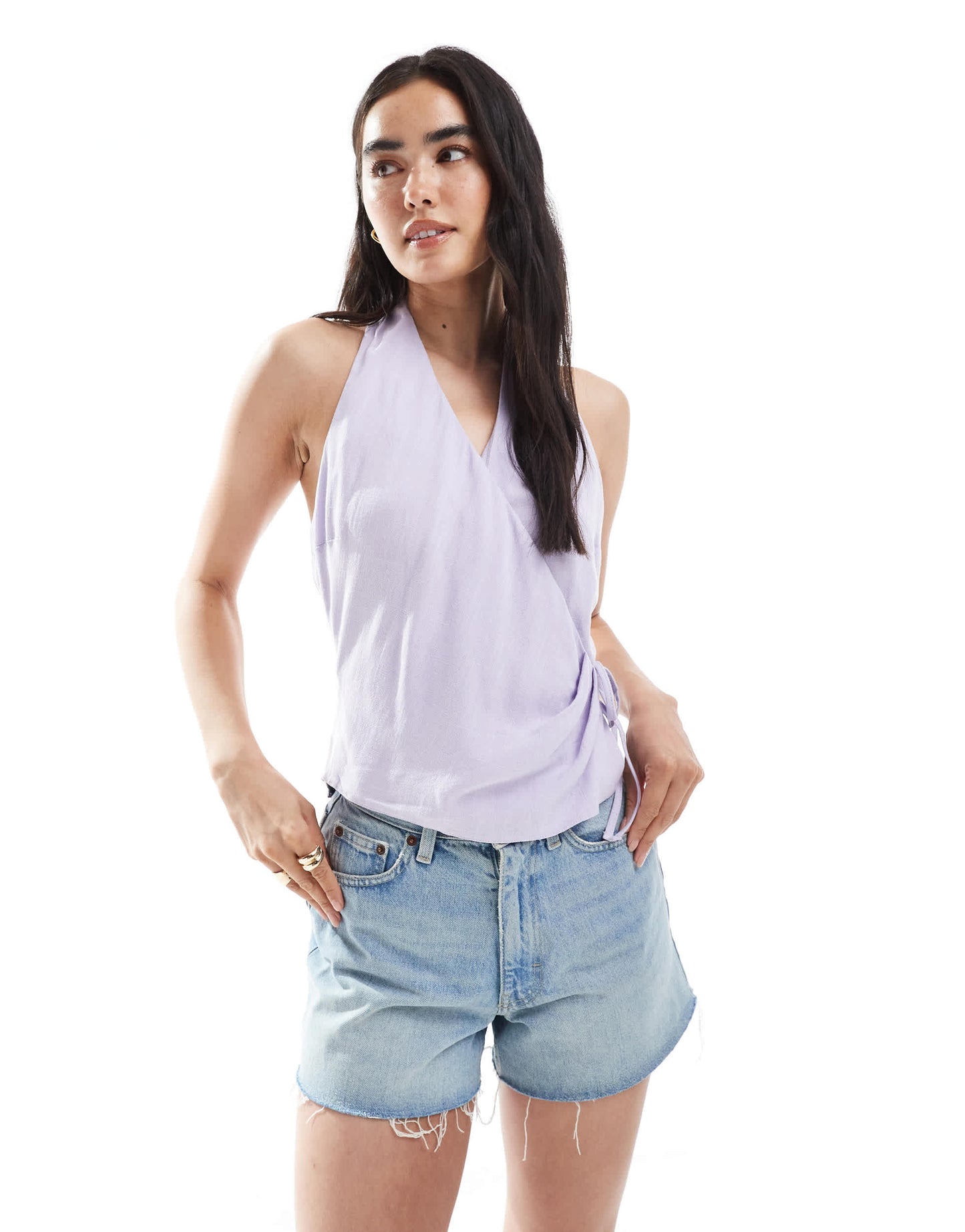 ASOS DESIGN sleeveless wrap tie side top in lilac
