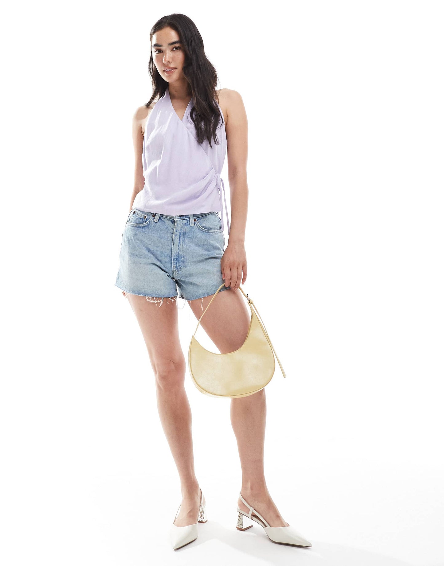 ASOS DESIGN sleeveless wrap tie side top in lilac