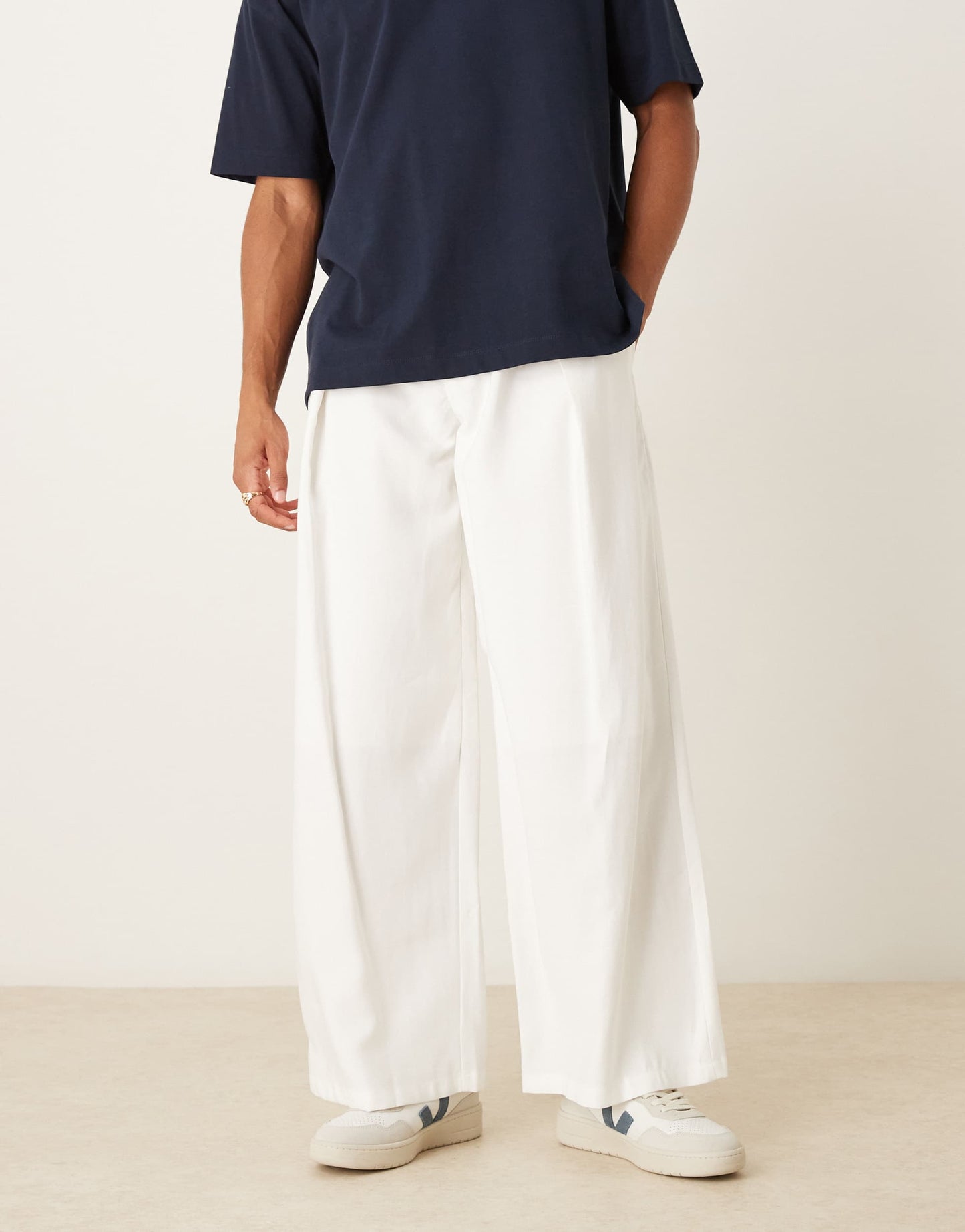 ASOS DESIGN loose fit trousers with deep pleat detail in white