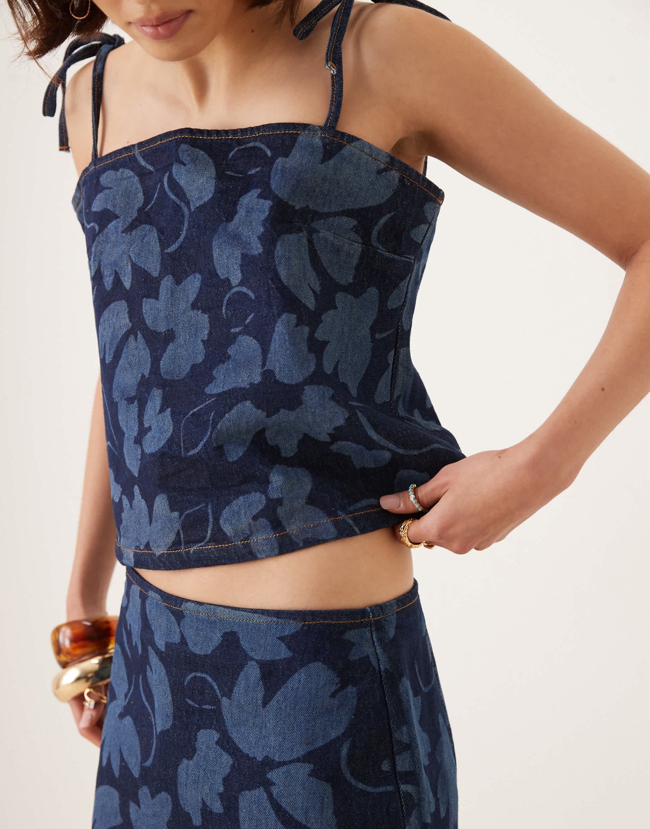 ASOS DESIGN denim micro skirt co-ord in floral laser indigo