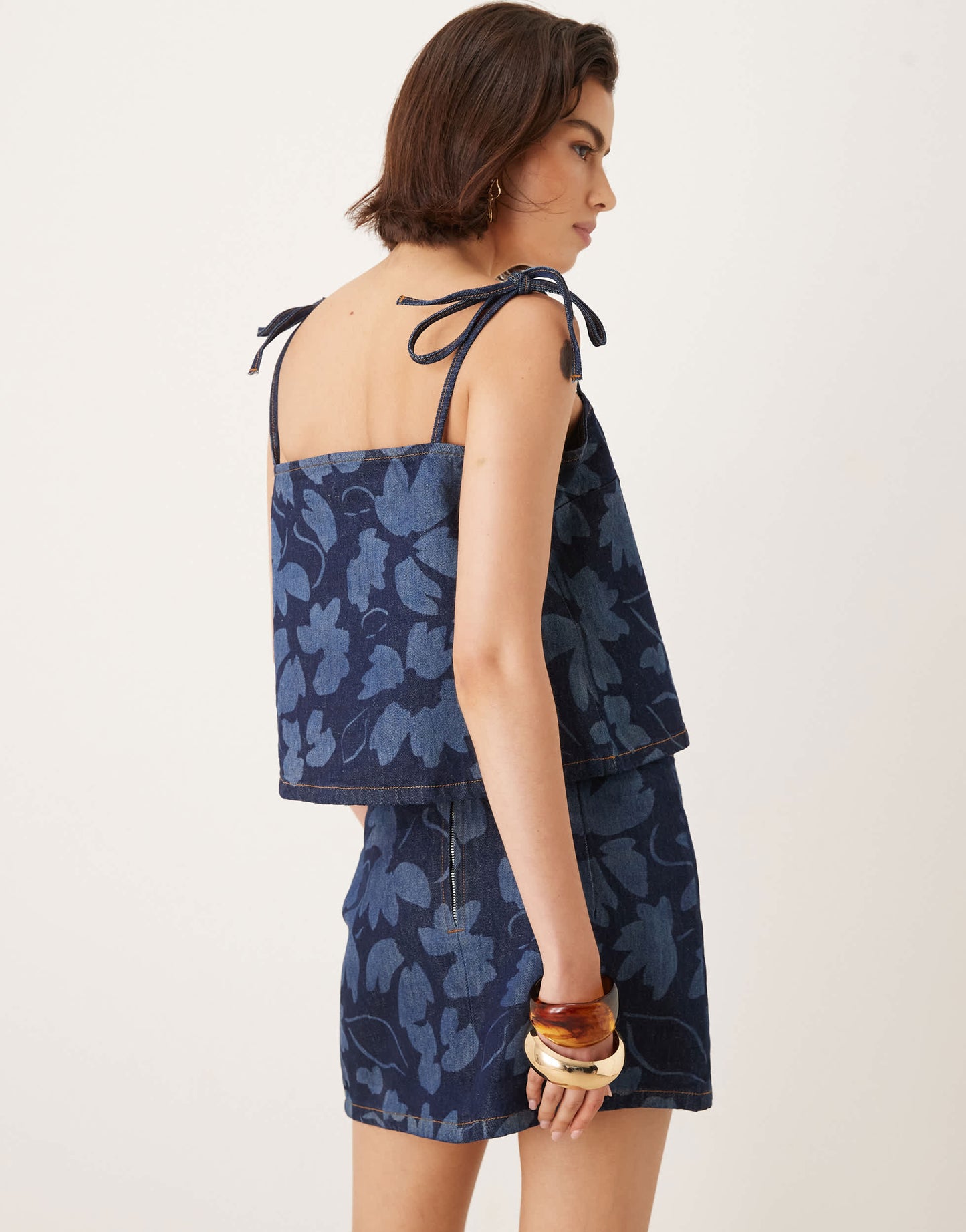 ASOS DESIGN denim micro skirt co-ord in floral laser indigo