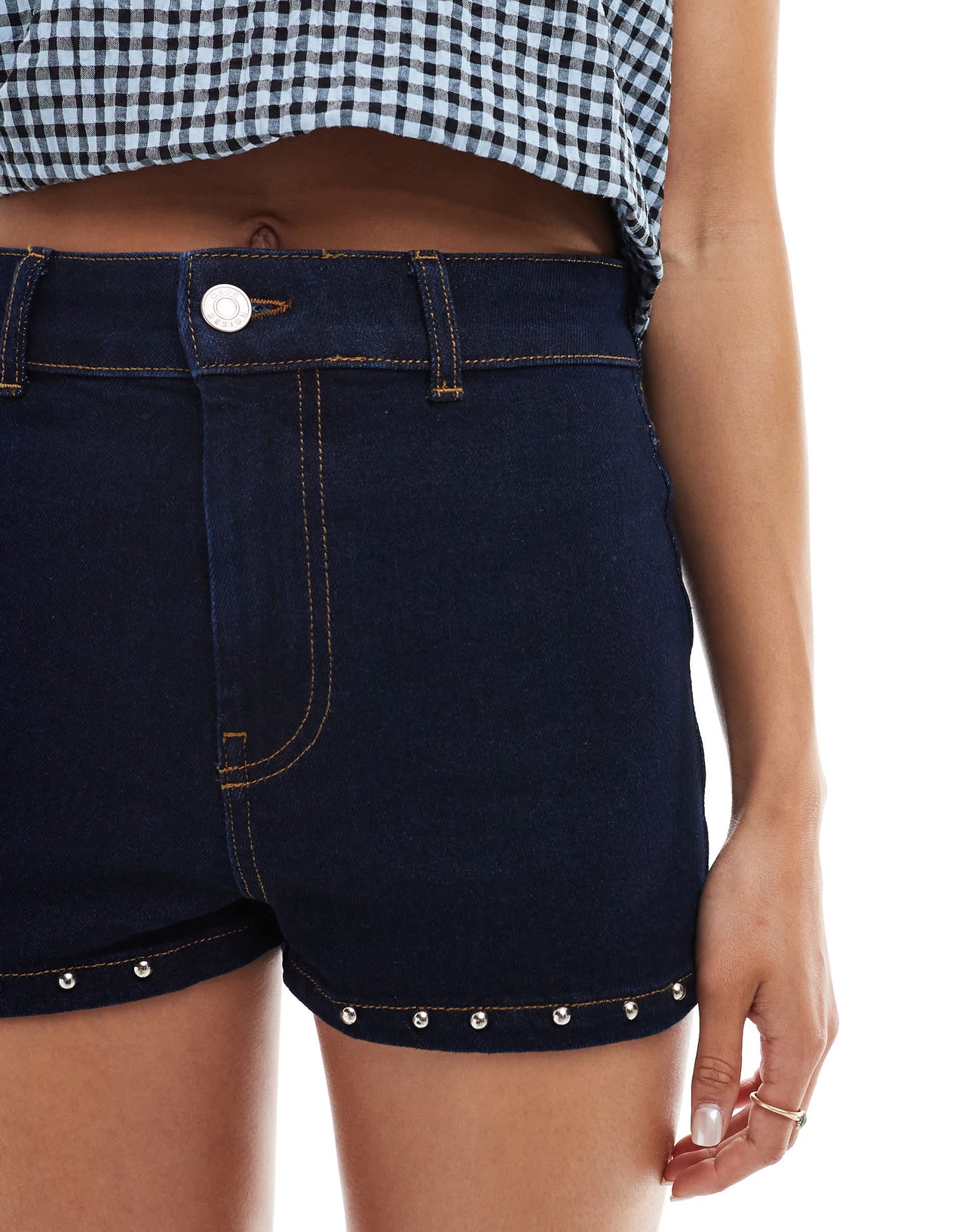 ASOS DESIGN denim micro short co-ord with studs in indigo