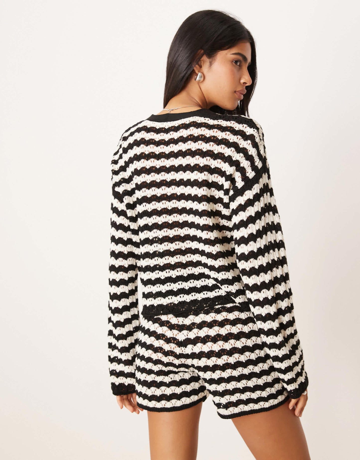 ASOS DESIGN co-ord knitted stitch v neck cardigan in stripe