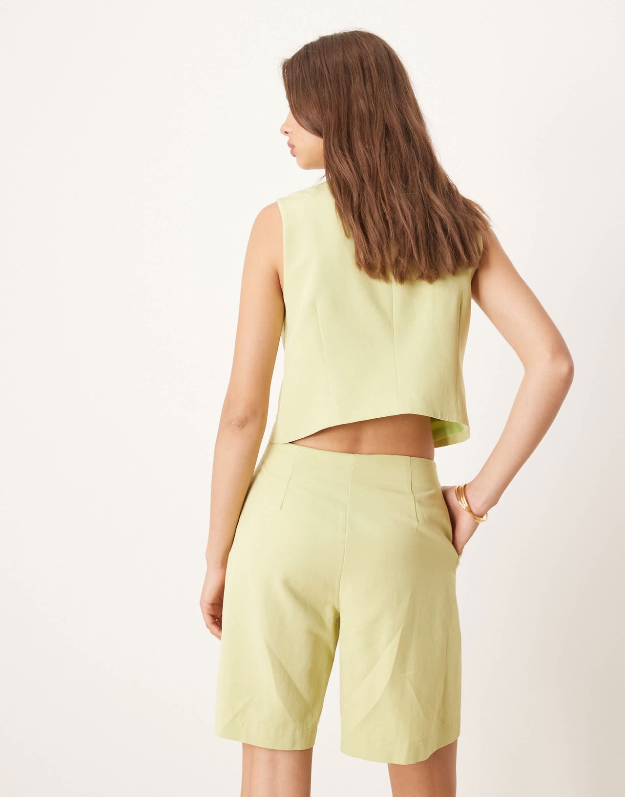 ASOS DESIGN linen blend clean bermuda shorts co ord in green