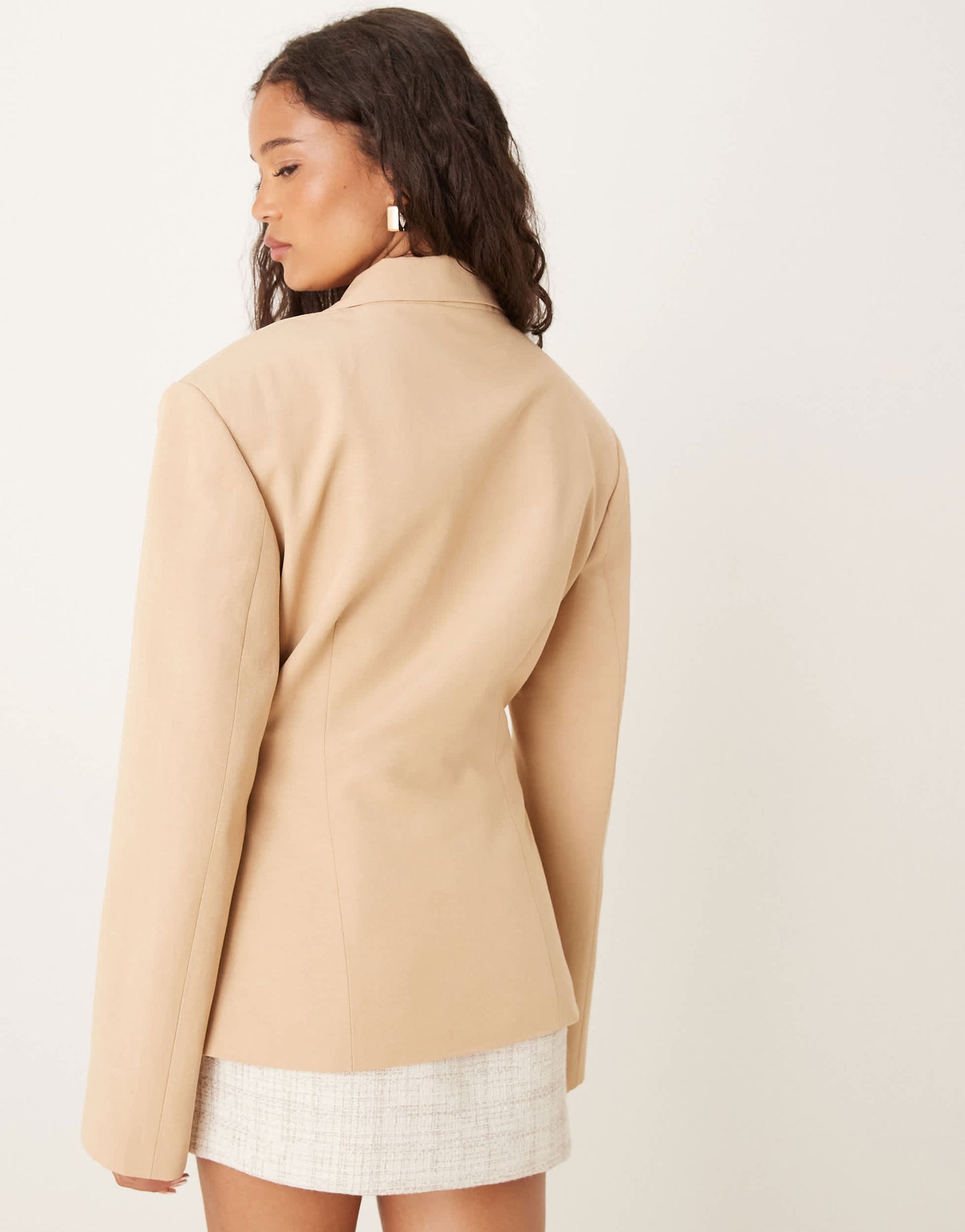 ASOS DESIGN linen blend cinch waist blazer in neutral