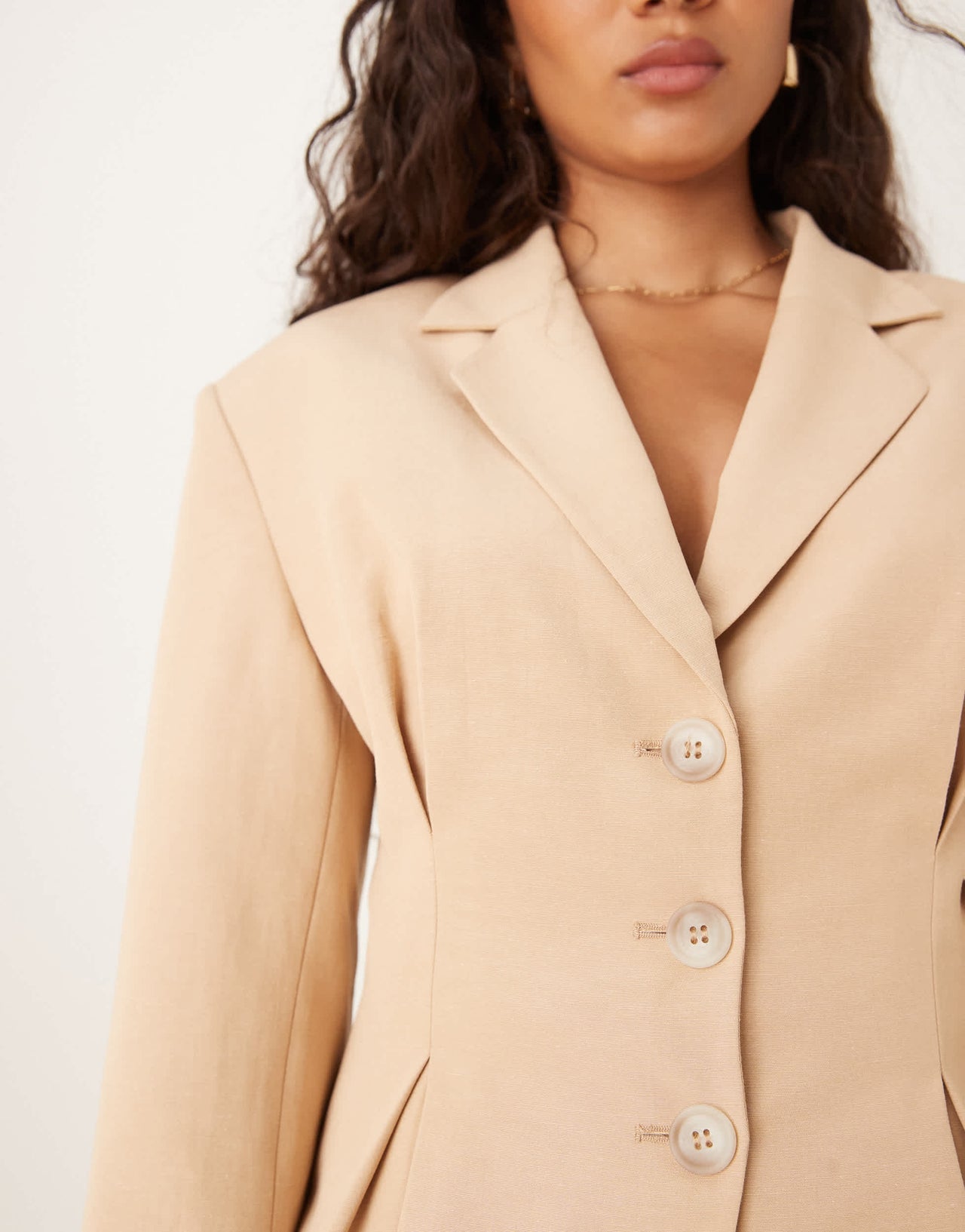 ASOS DESIGN linen blend cinch waist blazer in neutral