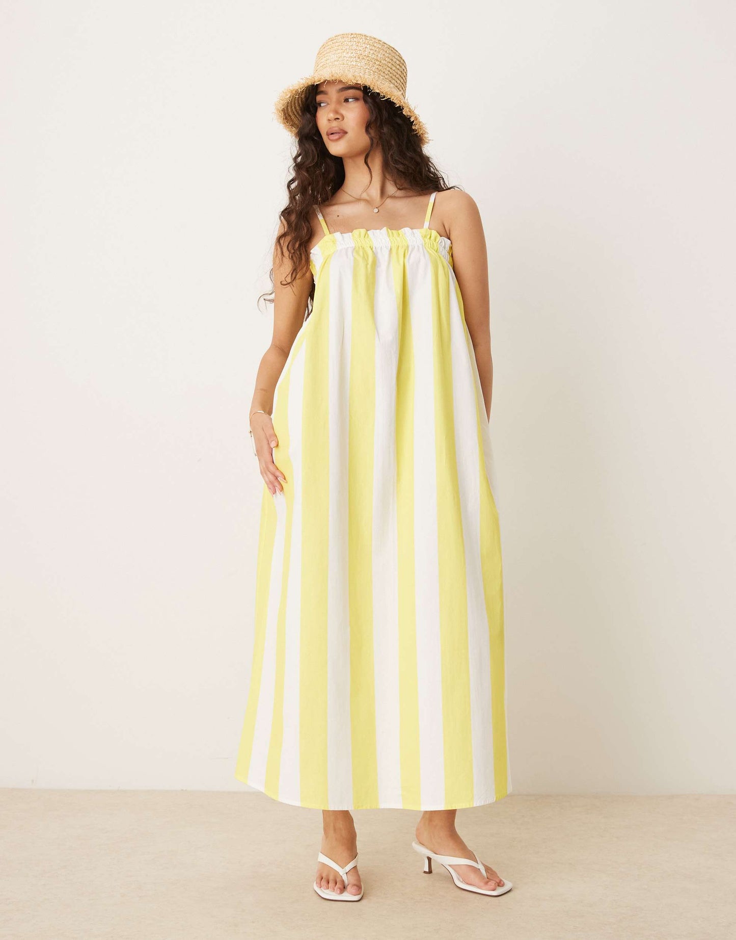ASOS DESIGN poplin trapeze maxi dress in yellow stripe