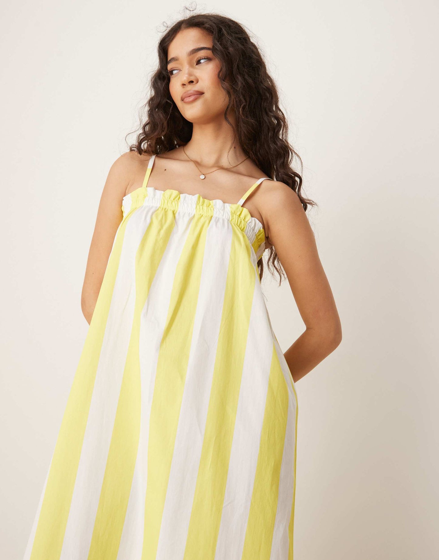 ASOS DESIGN poplin trapeze maxi dress in yellow stripe