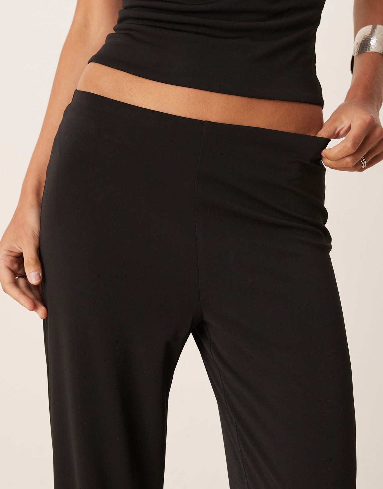 Mango co-ord structured jersey straight trouser in black