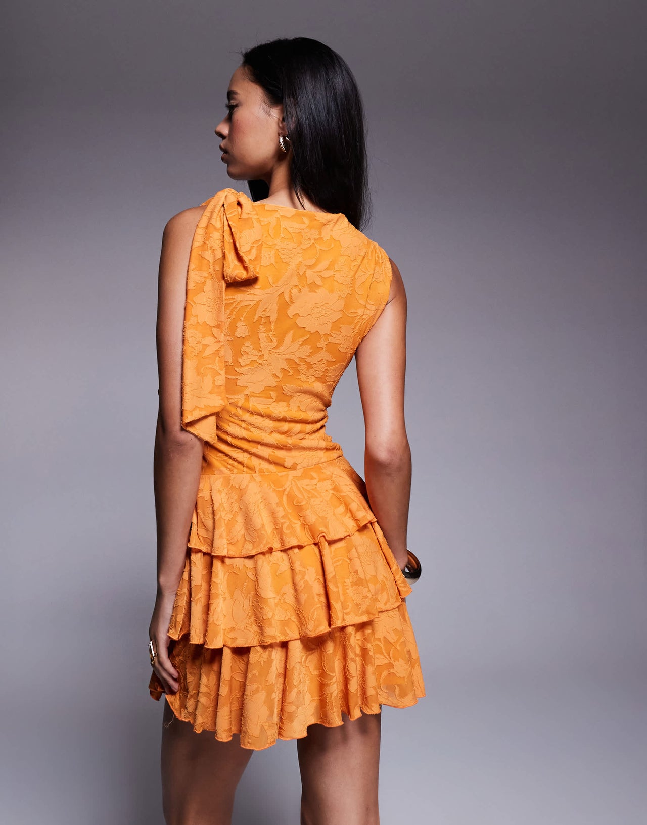 ASOS DESIGN sleeveless with tie detail mini dress with ruffles in orange
