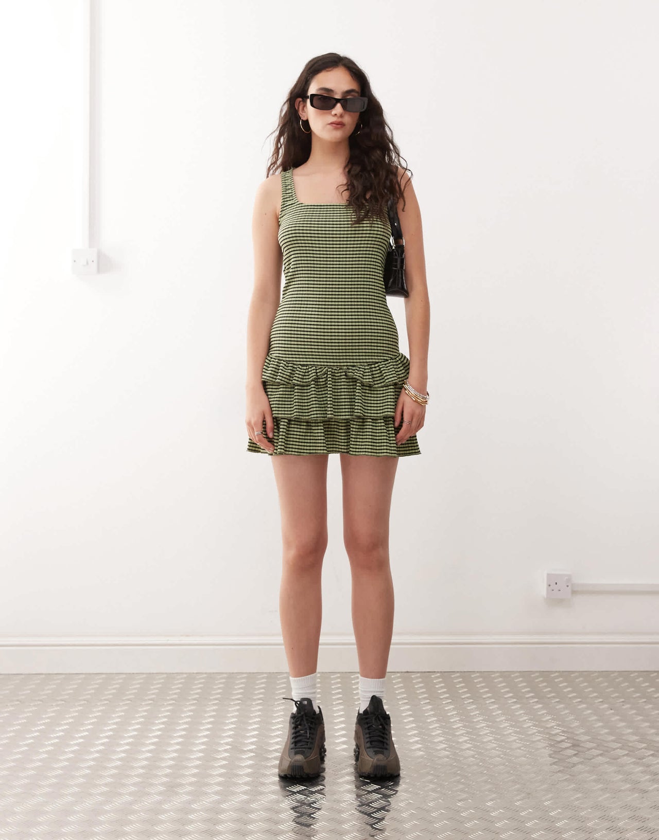COLLUSION gingham mini dress in green