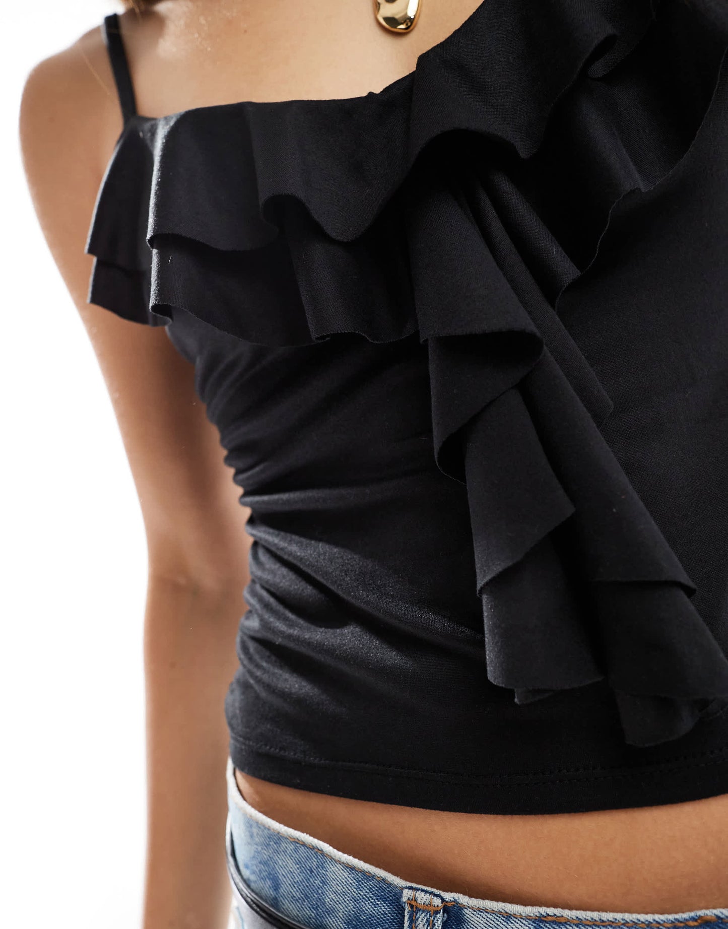 Miss Selfridge ruffle down cami top in black