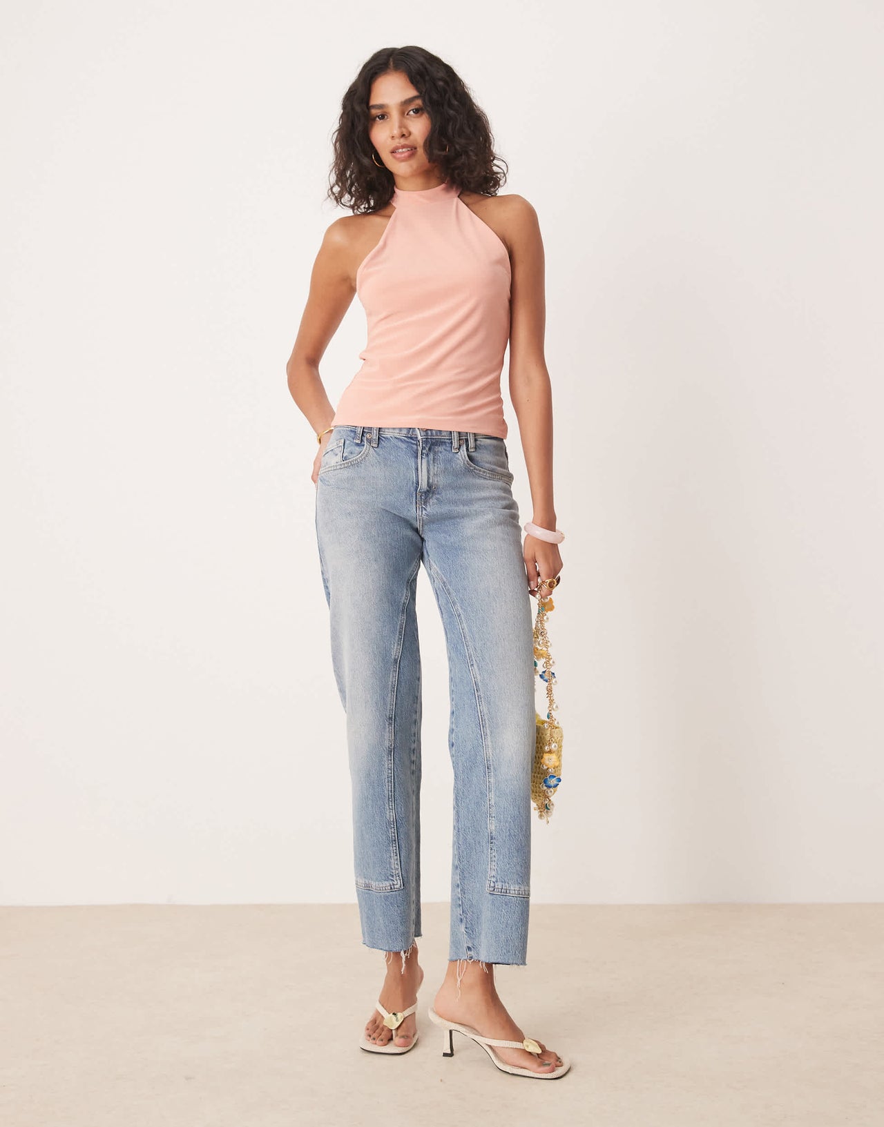 ASOS DESIGN slinky high neck racer tank top in pastel pink