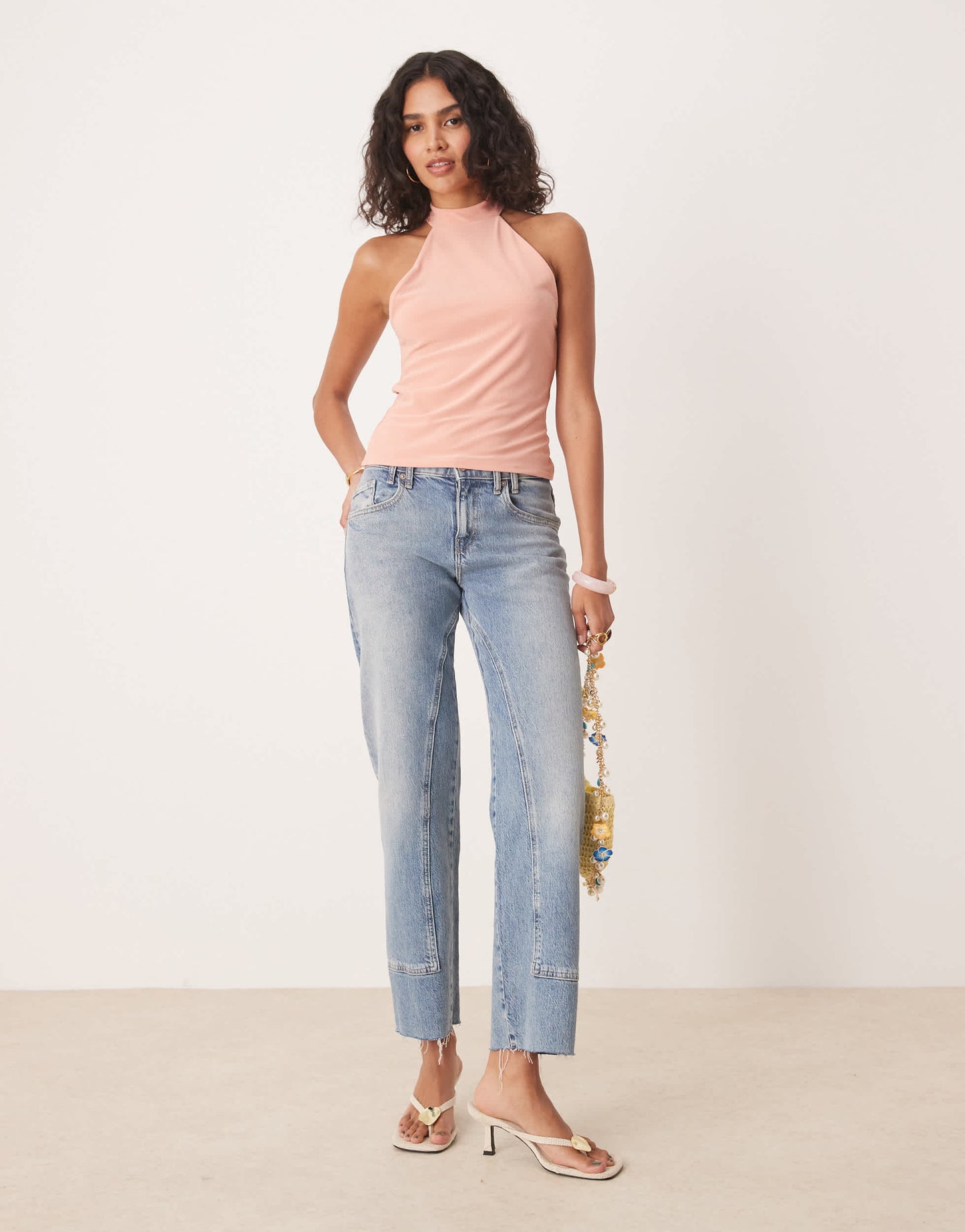 ASOS DESIGN slinky high neck racer tank top in pastel pink