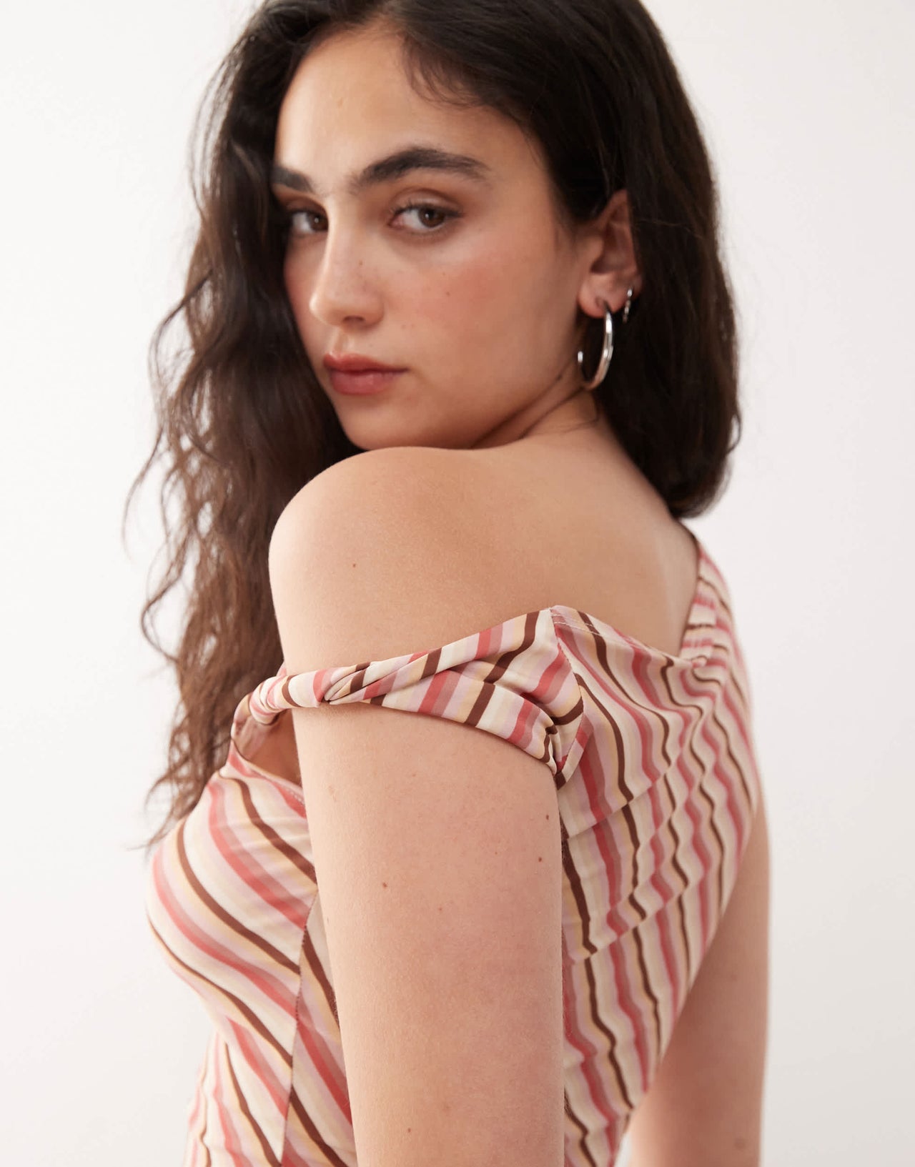 Reclaimed Vintage candy stripe printed slinky twist one shoulder top in pink