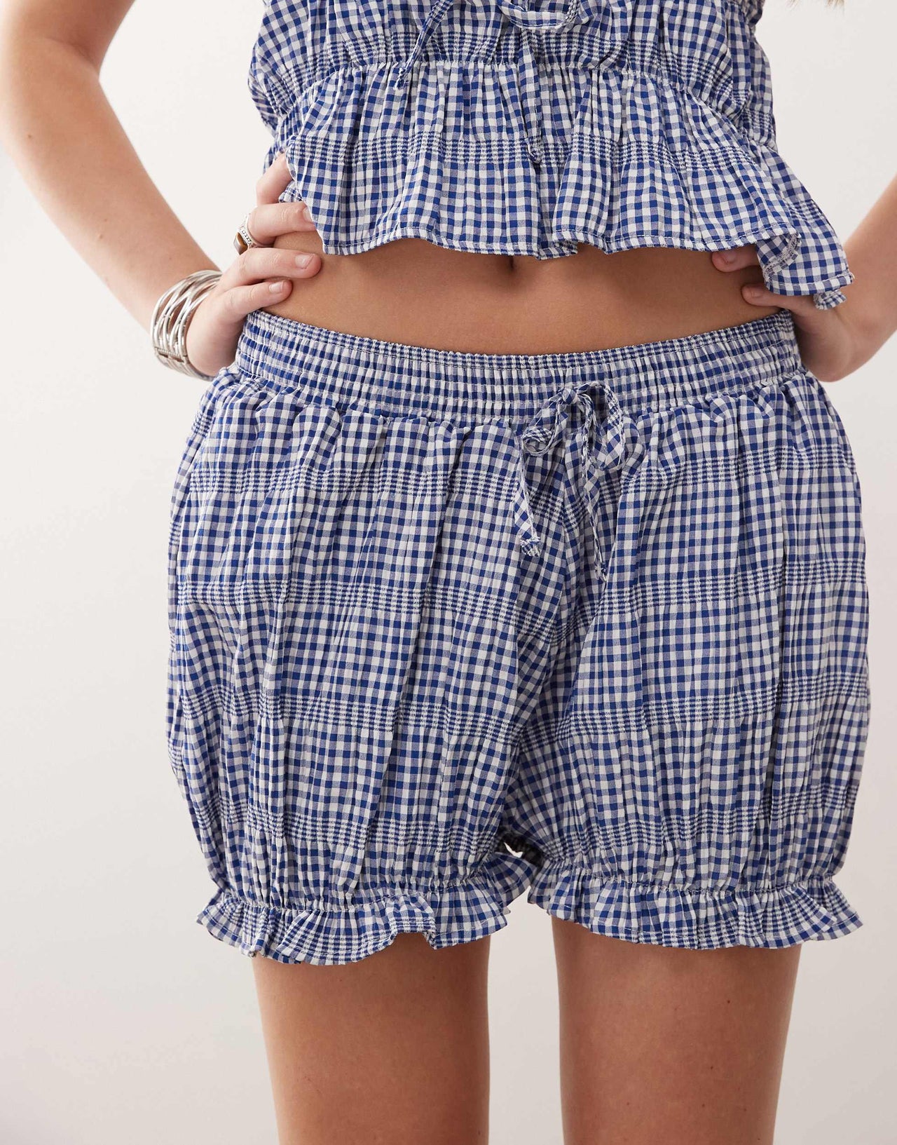Reclaimed Vintage festival bloomer shorts in blue and white gingham