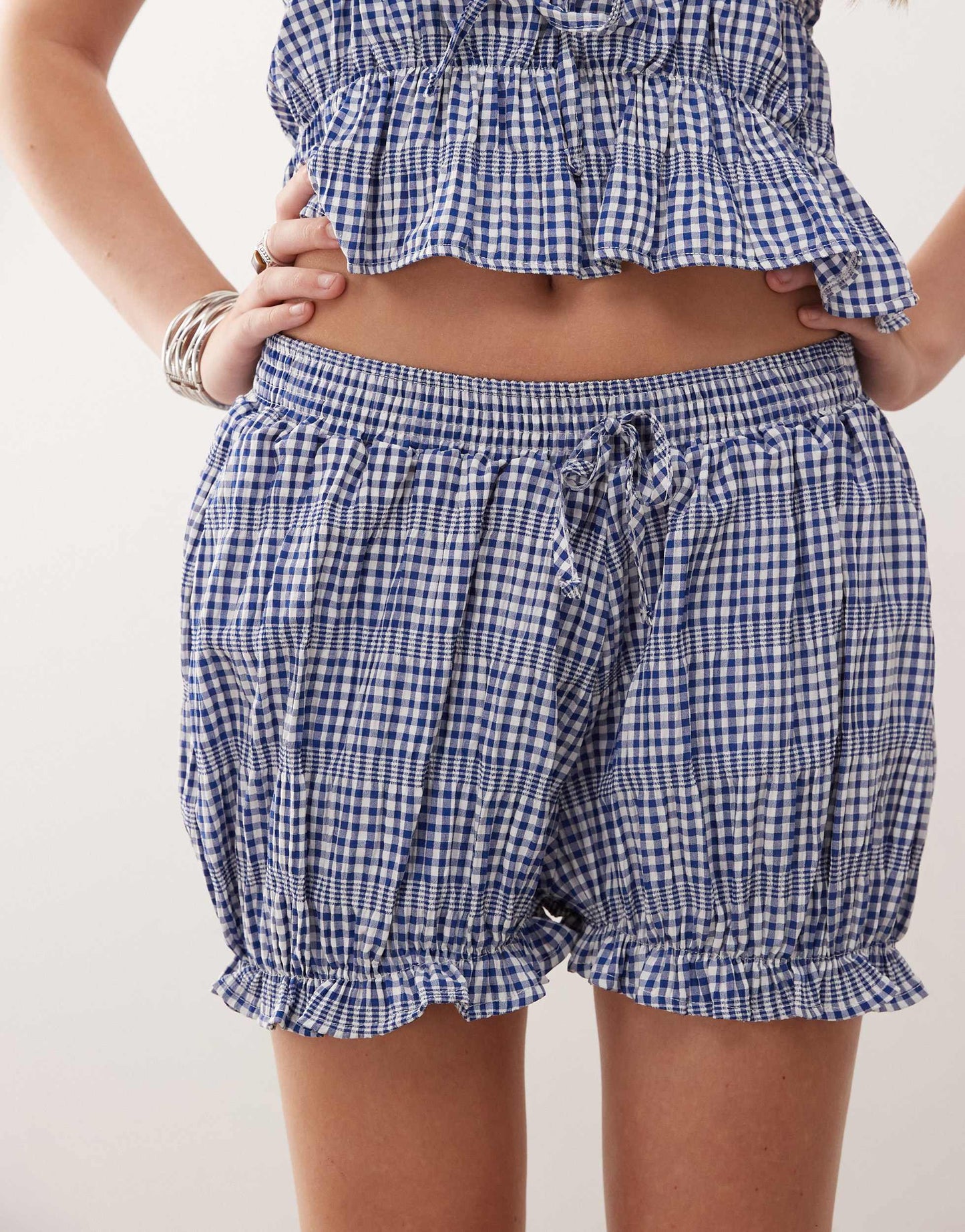 Reclaimed Vintage festival bloomer shorts in blue and white gingham