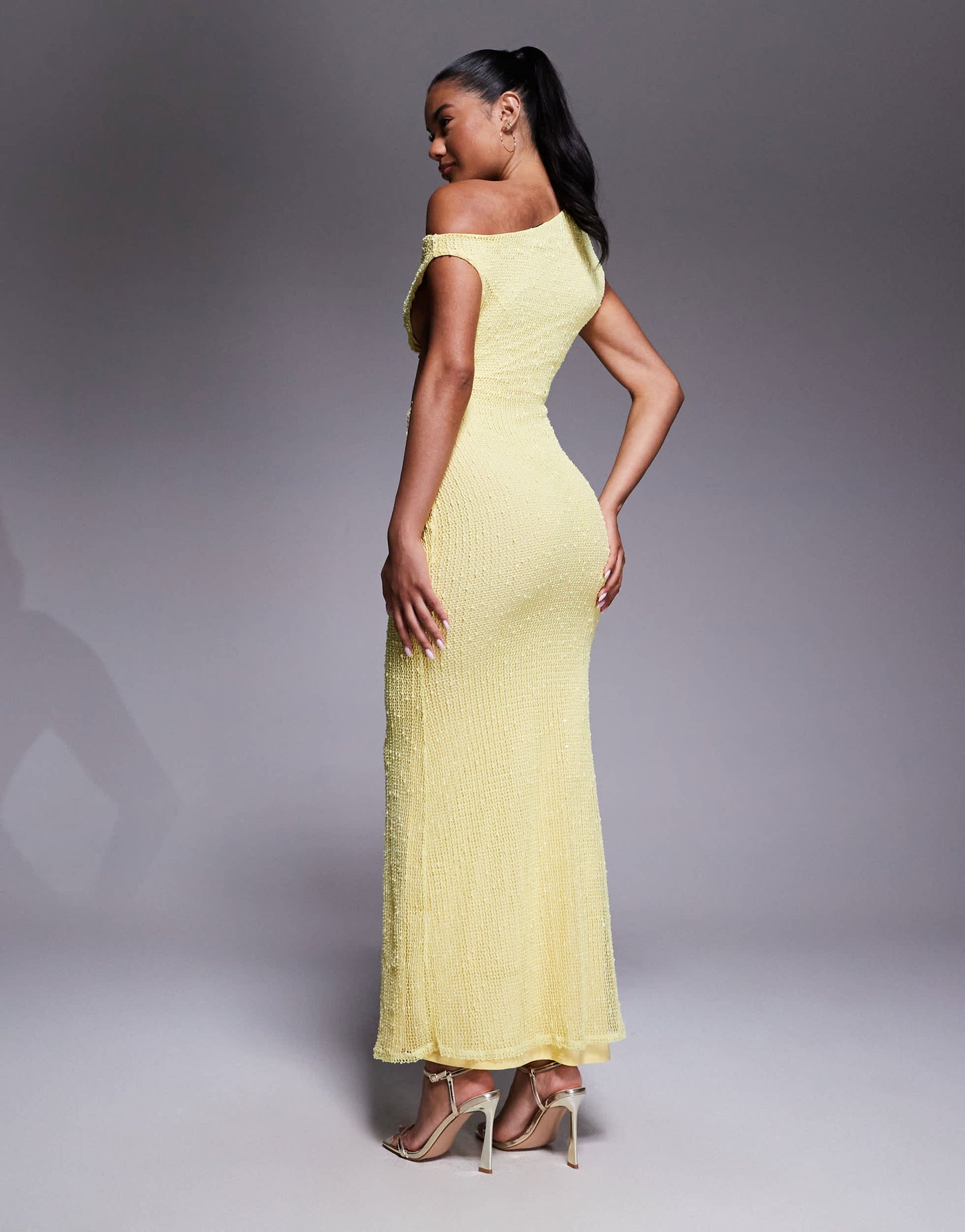 ASOS DESIGN crochet one shoulder trim detail maxi dress in yellow