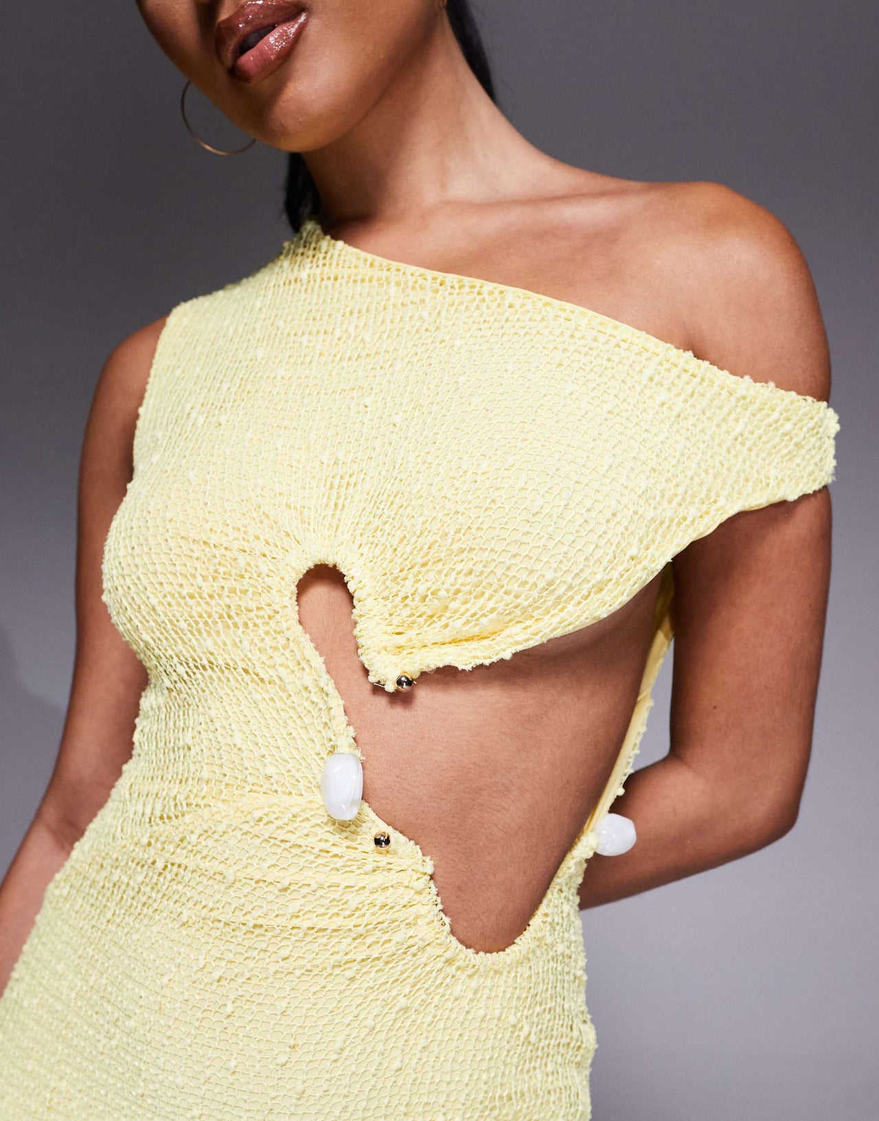 ASOS DESIGN crochet one shoulder trim detail maxi dress in yellow